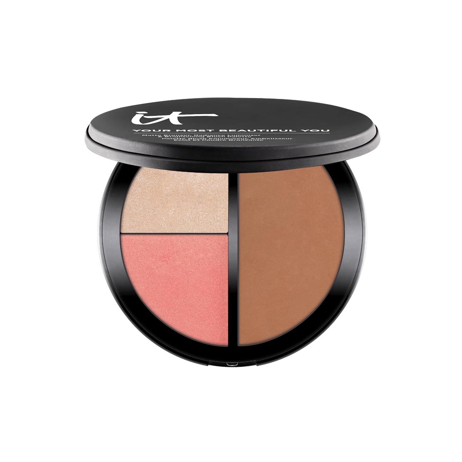 IT Cosmetics Your Most Beautiful You 3-in-1 Makeup Palette – Matte Bronzer – Radiance Luminizer -Brightening Powder Blush – With Peptides & Drops of Light Technology