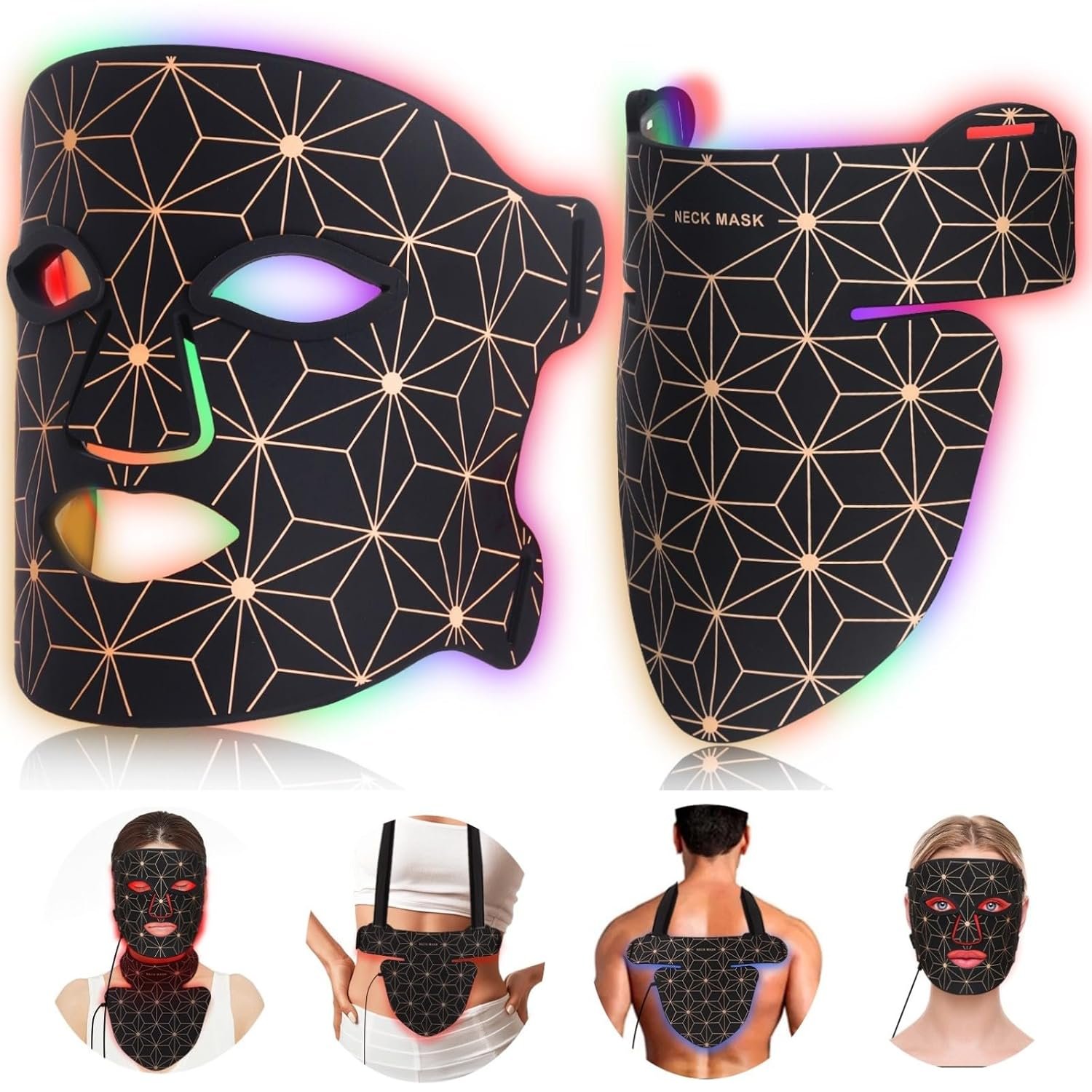 Red Light Therapy for Face and Neck, 8 Colors Red Light Therapy Mask Set with 850nm Near Infrared, 3000mAh Rechargeable 6-in-1 Red Light Mask Skin Care Device for Skin Rejuvenation, Anti-Aging