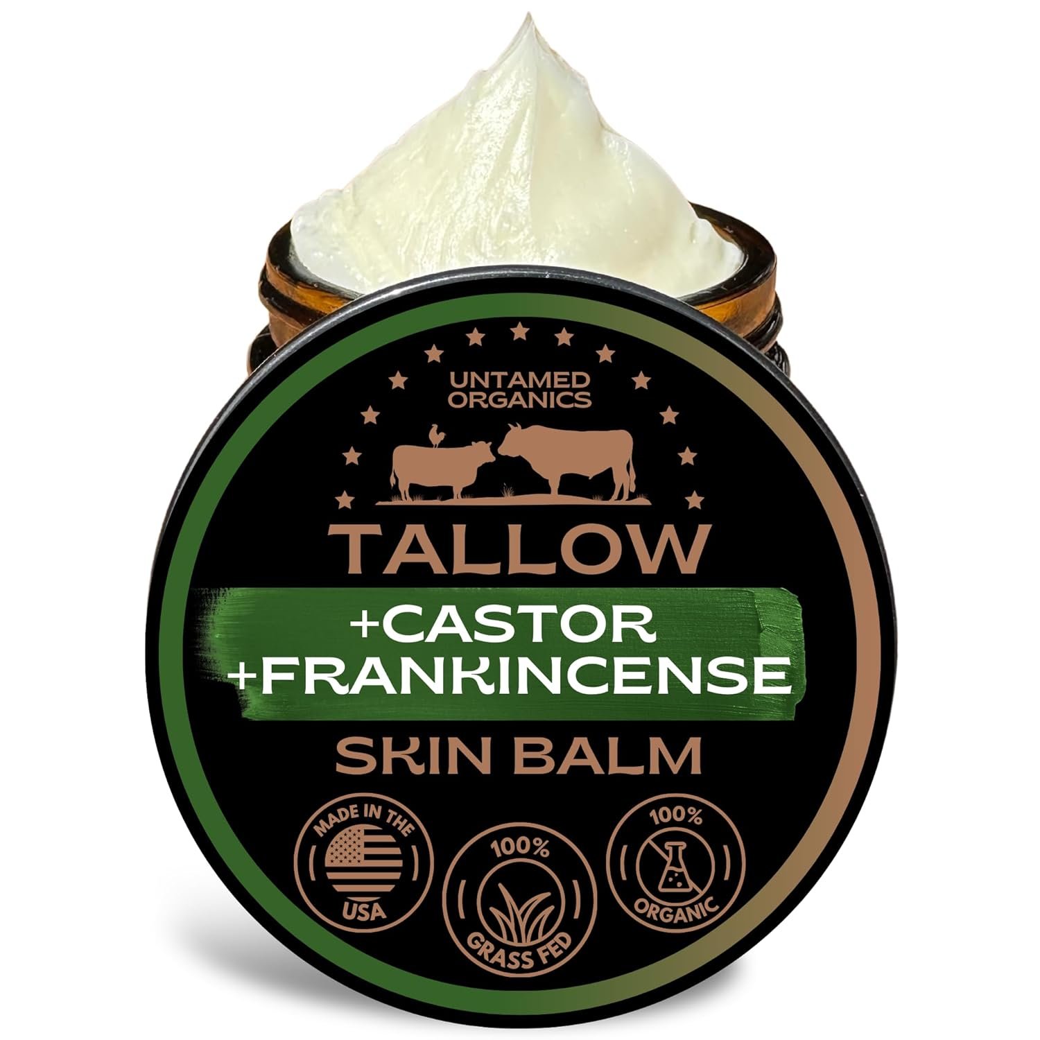 Untamed Organics Beef Tallow Balm for Skin & Face with Castor Oil & Frankincense – 100% Grass-Fed Tallow Face & Body Moisturizer for Dry Sensitive Skin – 2 oz