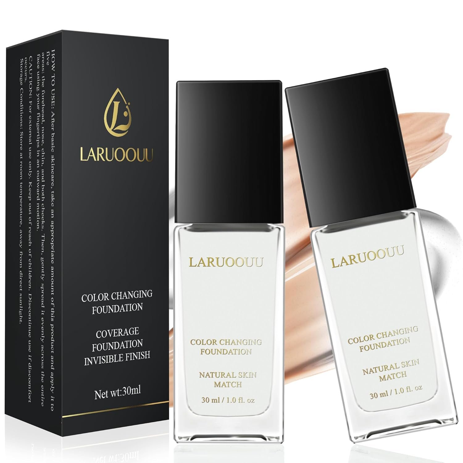 Color Changing Foundation for Women, Skin Tone Adapting Liquid, Medium-Full Coverage, Long-Lasting, Waterproof, Sweat-Proof, Blurs Fine Lines & Imperfections, Lightweight (1 Fl Oz (Pack of 2))