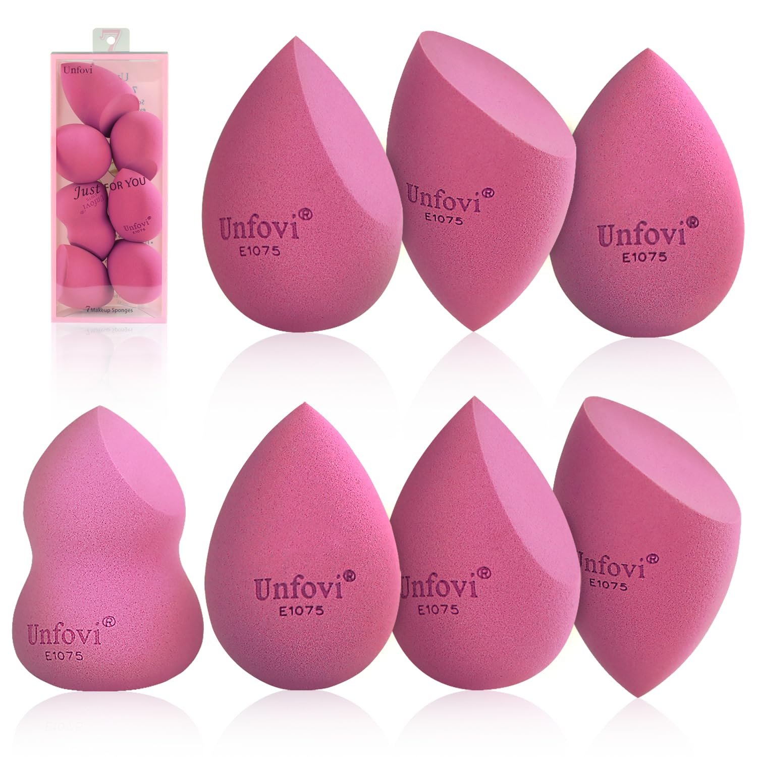 Makeup Sponge Set (4 Shapes 7 pcs) – Latex-Free Blending Sponge for Liquid, Cream & Powder, Soft Reusable Beauty Sponge for Wet/Dry Application, Face Foundation Blender (Rose Red)