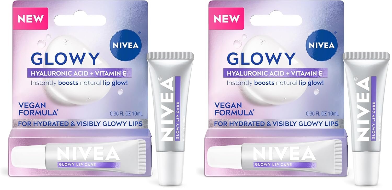 NIVEA Glowy Lips, Vegan Lip Balm with Hyaluronic Acid, Vitamin E, and Magnolia Extract, Moisturizing Lip Balm Instantly Boosts Natural Lip Glow, 0.35 Fl Oz Tube (Pack of 2)