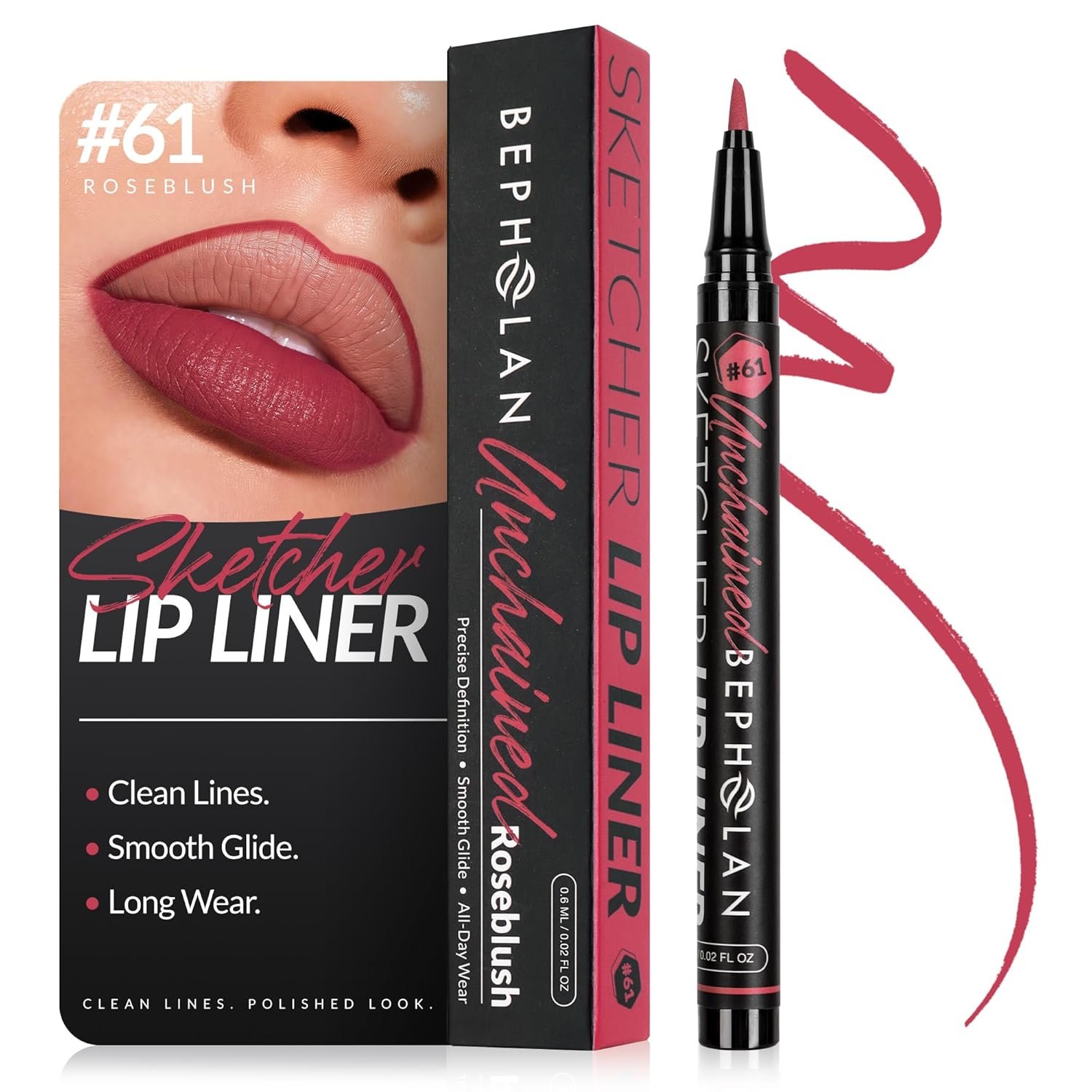 BEPHOLAN Liquid Lip Liner Lip Stain Makeup, Waterproof Seamless Lip Liner, Long Lasting All-Day Wear Lip Stain Finish (06 ROSEBLUSH)
