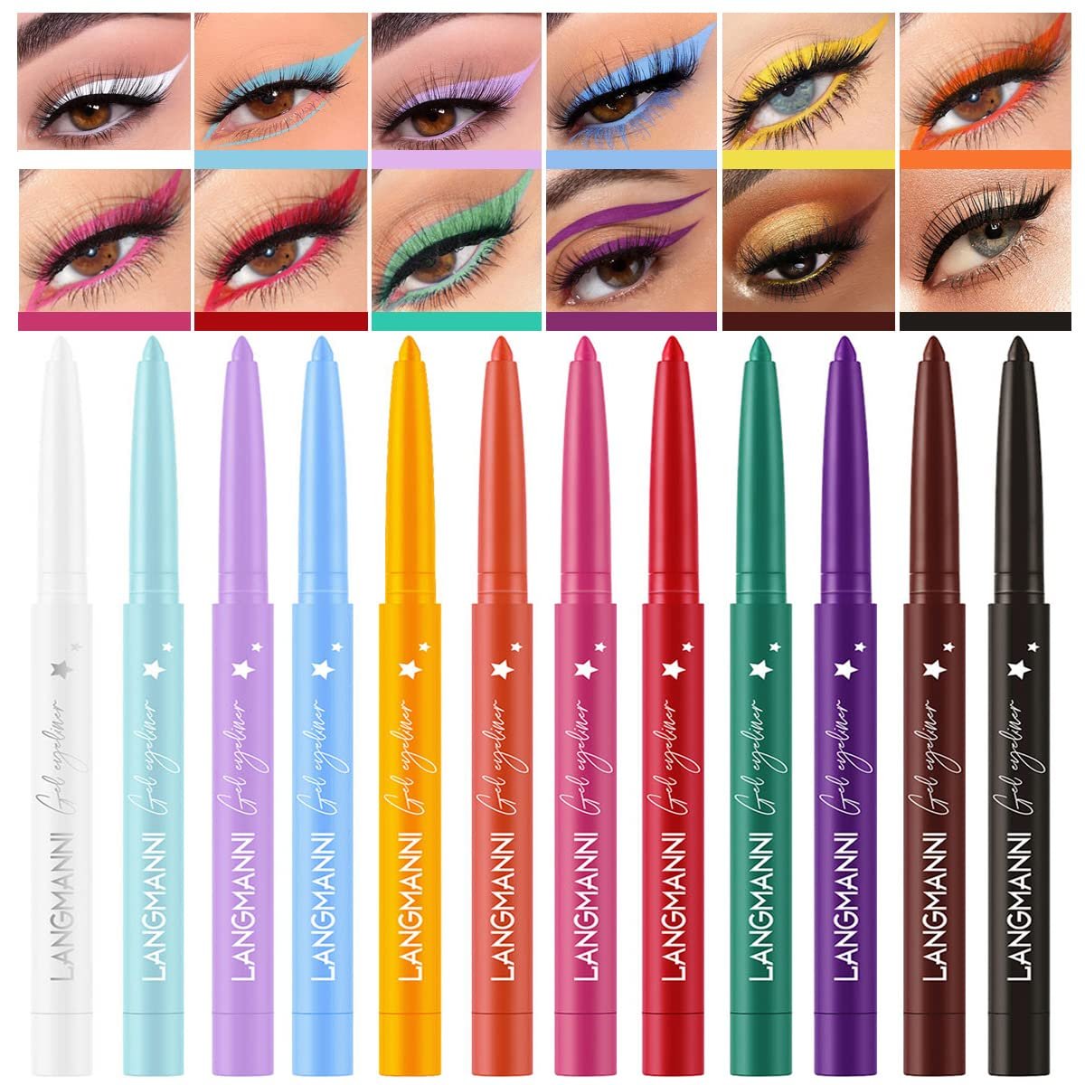 12 Colors Eyeliner Set – Matte Colored Gel Eyeliner Pencils, Waterproof, Smudge-Proof, Long-Lasting Gel Pencils – Natural Eye Liner for Older Women, lapiz de ojos delineador de ojos contra el agua
