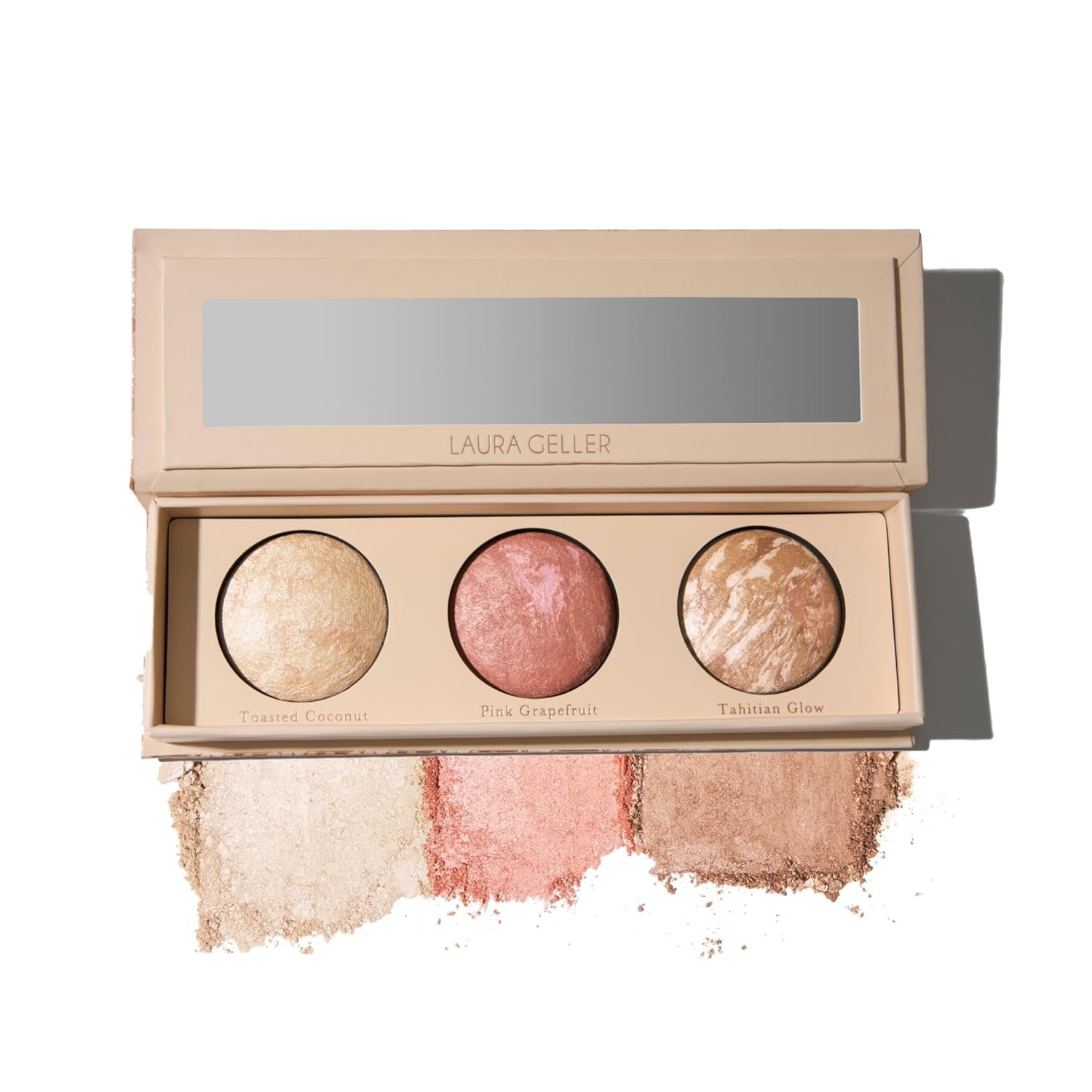 LAURA GELLER NEW YORK Geller’s Greatest Lift-n-Glow Baked Trio Palette – Highlighter, Blush, Bronzer – All Skin Tones