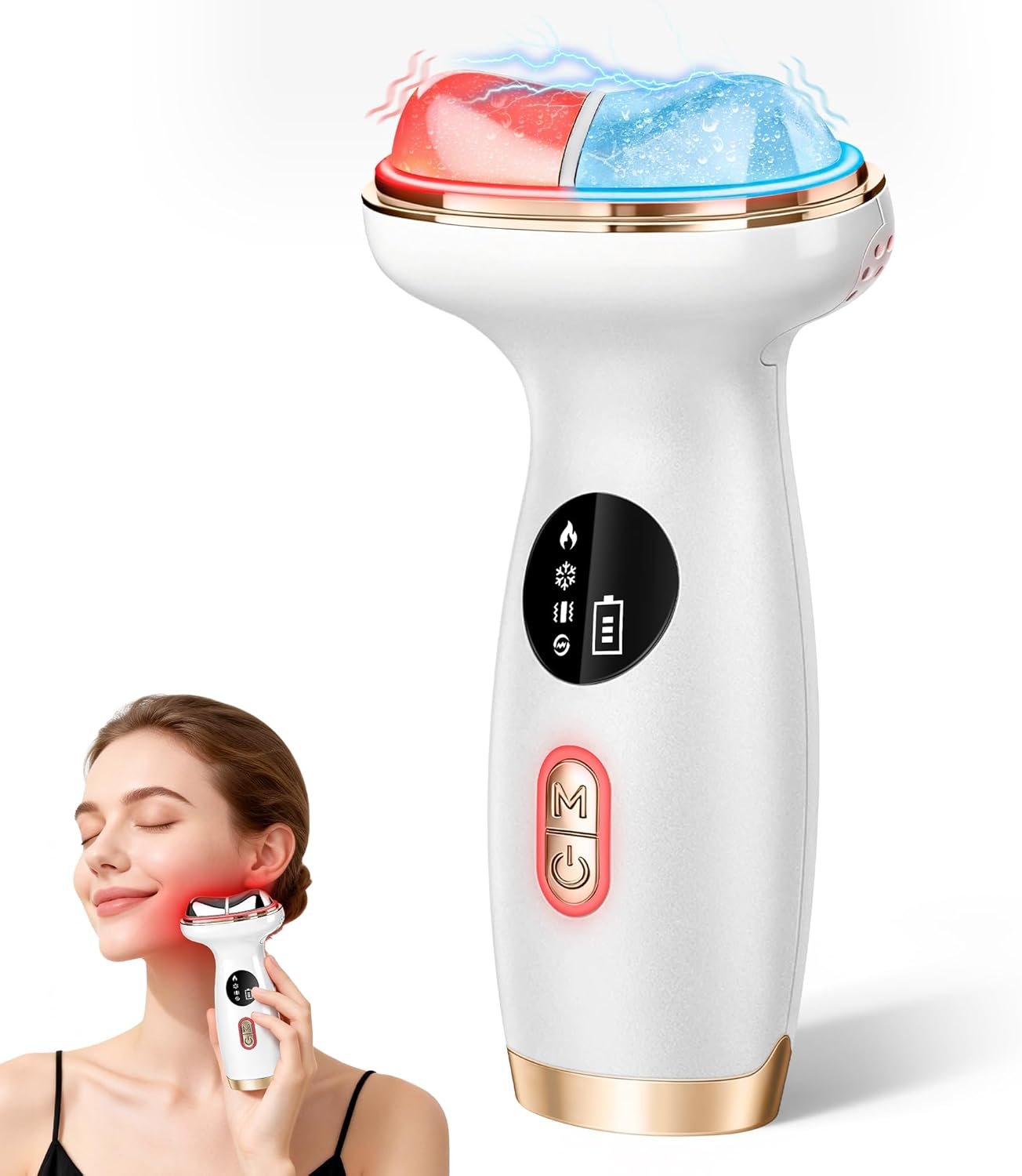 Red Light Therapy for Face, Electric Gua Sha Facial Massager, Microcurrent Facial Device for Tightening & Lifting, Warm Compress for Better Skincare Absorption & Cold Compress for Depuffing
