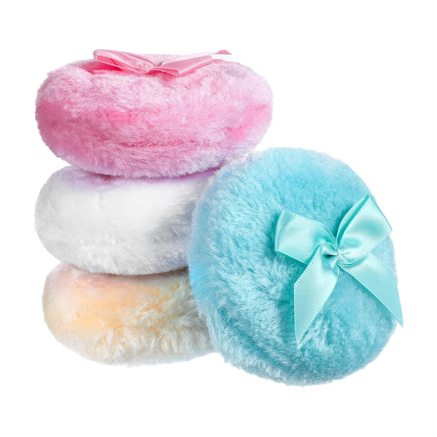 Large Fluffy Body Powder Puff, 4Pcs 3.5 Inch Soft Body Powder Washable Reusable Round Loose Puff for Adult 4 Color