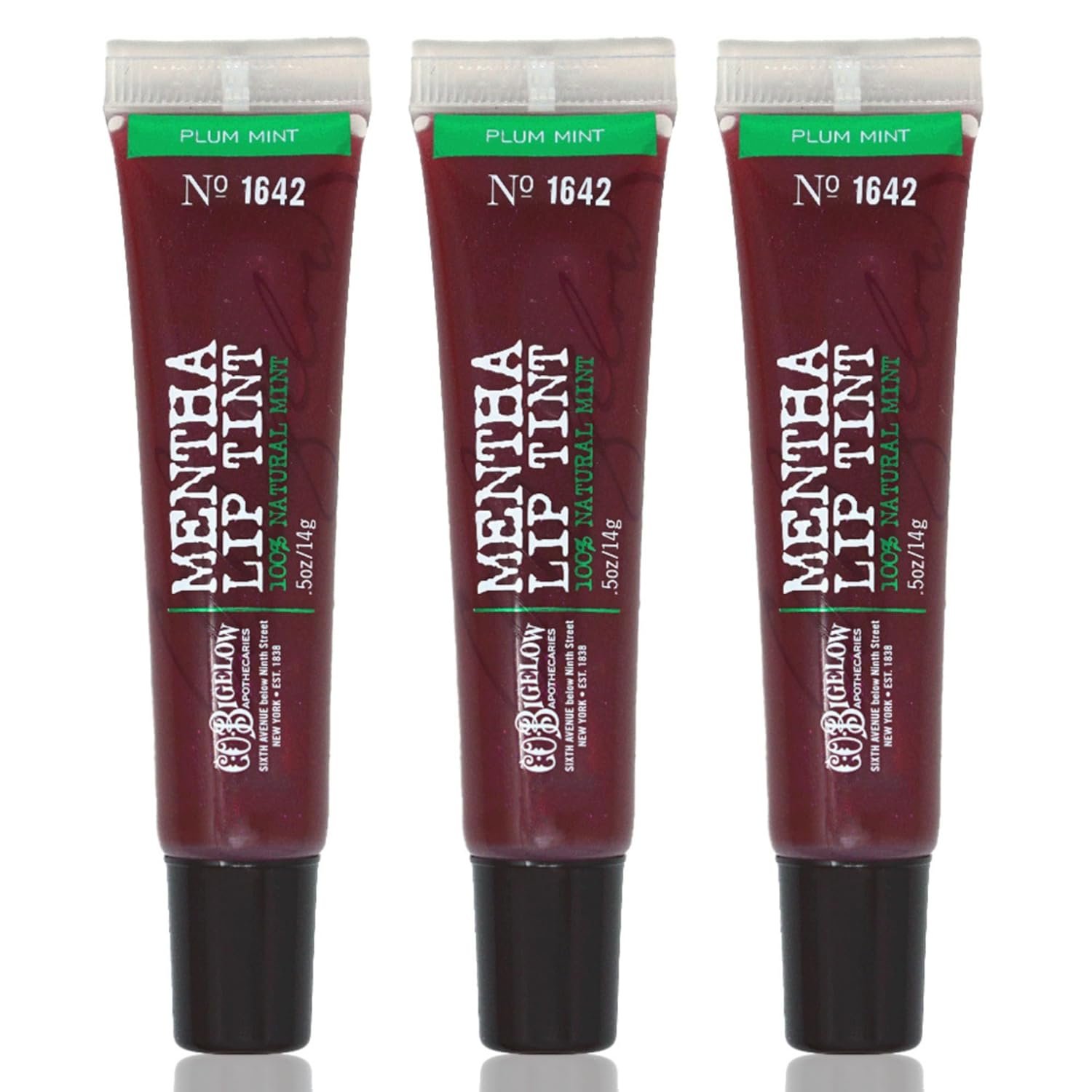 C.O. Bigelow Plum Mentha Lip Tint Trio, Pack of 3 Purple Tinted Lip Gloss with Peppermint Oil, High Gloss Shine Finish, 0.5 oz