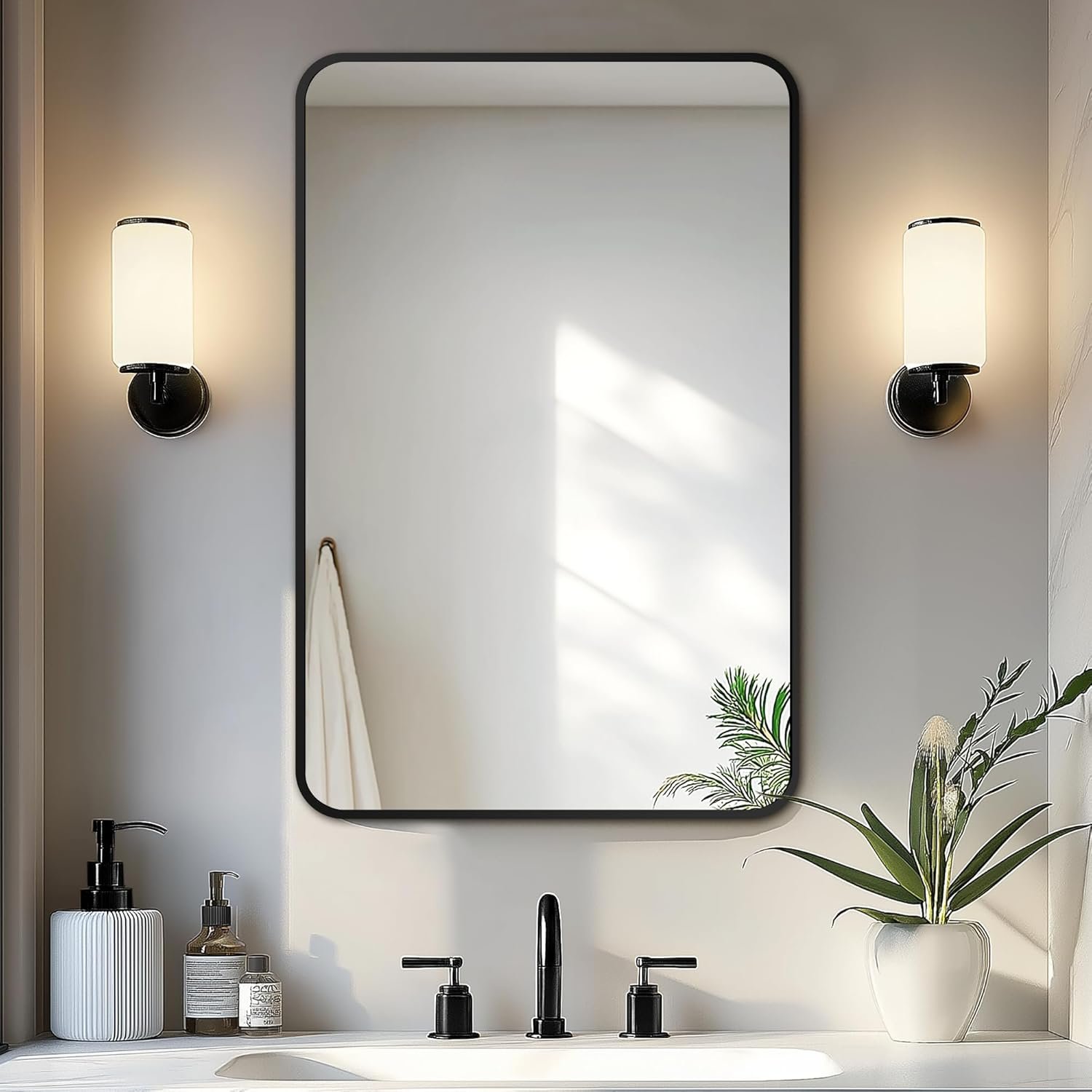 Delma Bathroom Vanity Mirror, Black Framed Bathroom Mirror for Over Sink, High-Definition Bathroom Mirror, Versatile Bathroom Vanity Mirror, Hangs Horizontally or Vertically(30×20, Black)