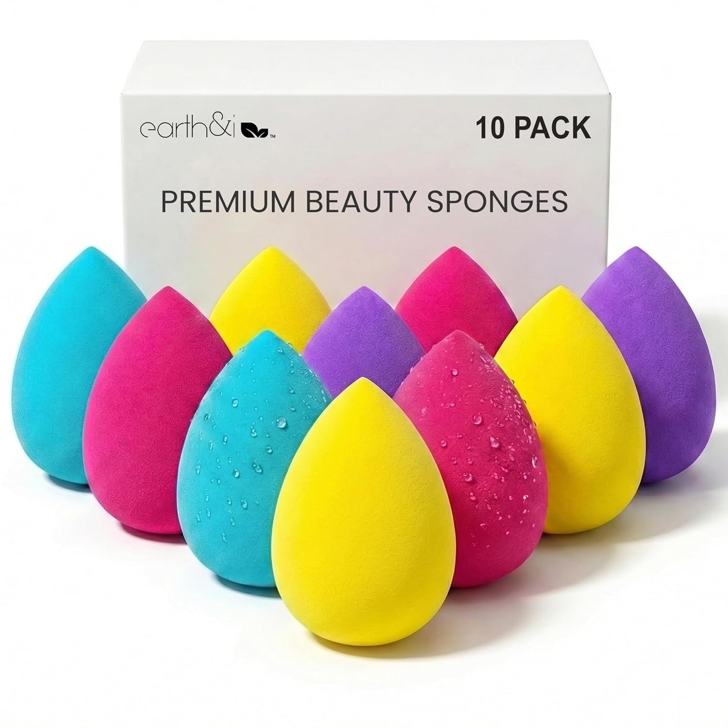 Earth & I Makeup Sponges 10 Pack – Latex-Free Beauty Blender Set for Foundation, Concealer & Powder – Soft Teardrop, Expands When Wet – Make Up Sponges Wedge Applicators Blending Set