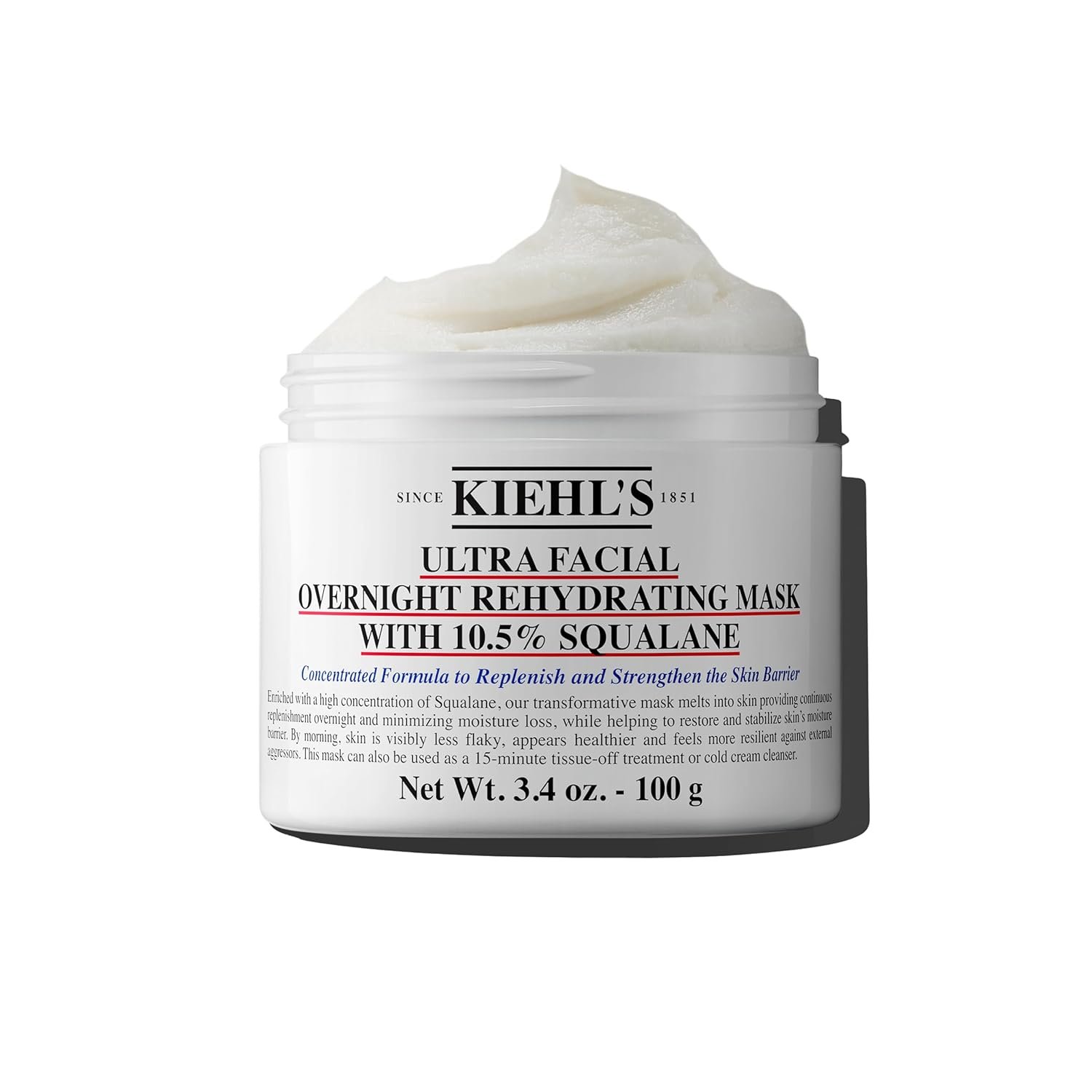 Kiehl’s Ultra Facial Overnight Hydrating Face Mask with 10.5% Squalane, Deeply Hydrates Skin & Strengthens Moisture Barrier, Treats Dryness & Flaky Skin, Paraben-free, Fragrance-free, All Skin Types