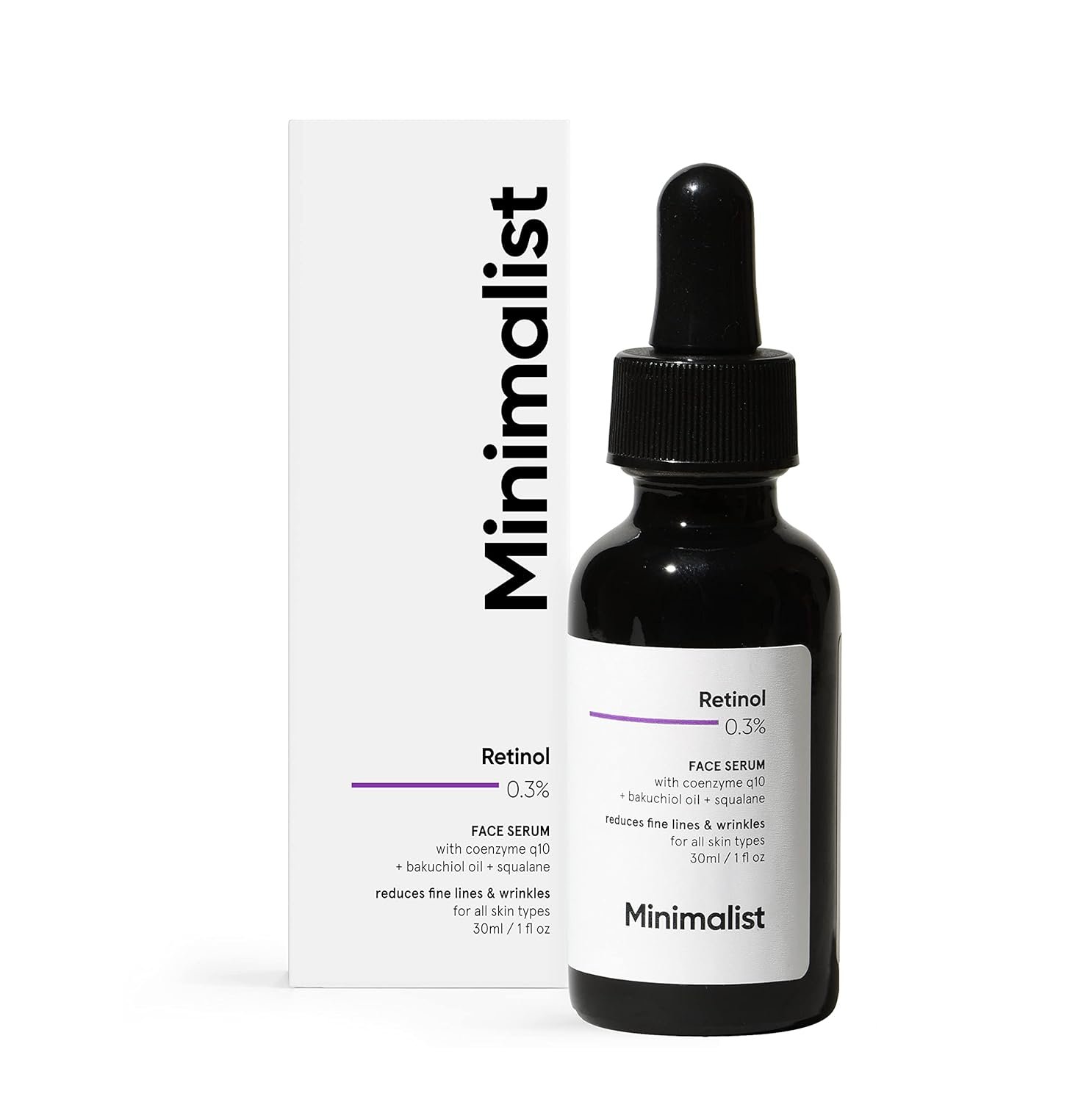 Minimalist Retinol 0.3% Serum for Face | Night Face Serum With Squalane & Bakuchiol for Anti Aging, Reduce Fine Lines & Wrinkles | For Women & Men | 1 Fl Oz / 30 ml