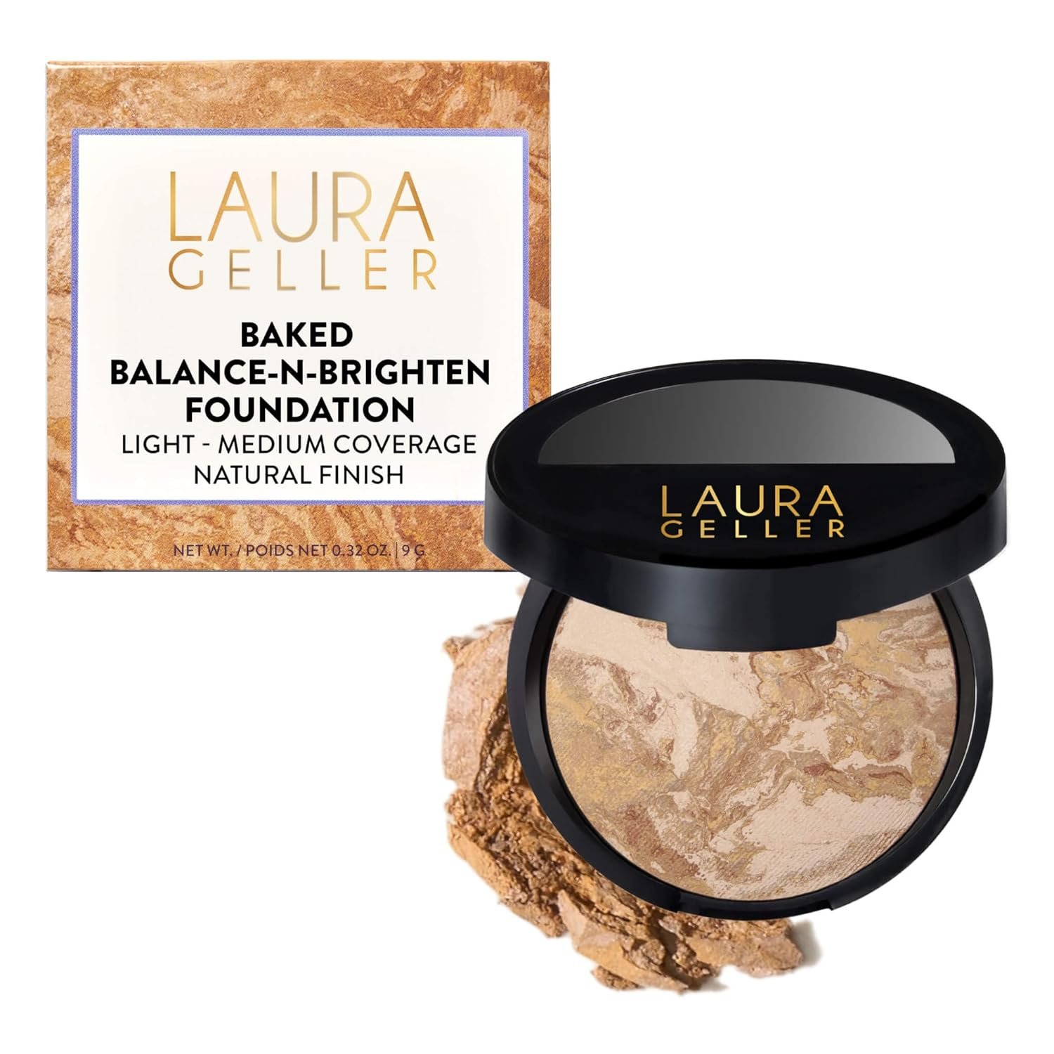 LAURA GELLER NEW YORK Award-Winning Baked Balance-n-Brighten Color Correcting Powder Foundation – Handmade in Italy – Buildable Coverage, Matte Finish – For Mature & Sensitive Skin – 04 Medium