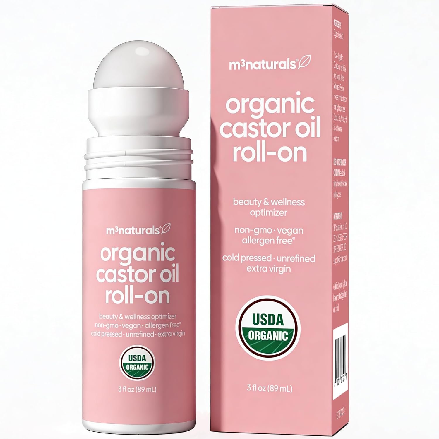 Organic Cold Pressed Castor Oil Roll-On Nourishing Treatment| Hexane-Free, USDA Organic Idea for Hair, Skin & Brows | Mess-Free Applicator, 3 fl 0z (89 mL) by M3
