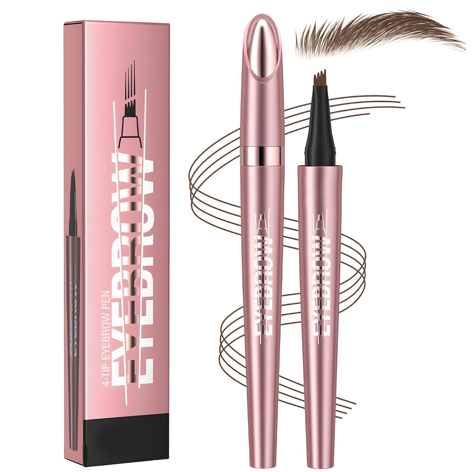 Microblading Eyebrow Pen, 2026 New 4-Tip 3D Eyebrow Pencil, Waterproof Long-Lasting Fine Stroke Contouring Pen, Premium Natural Brow Makeup for All-Day Wear (Dark Coffee)