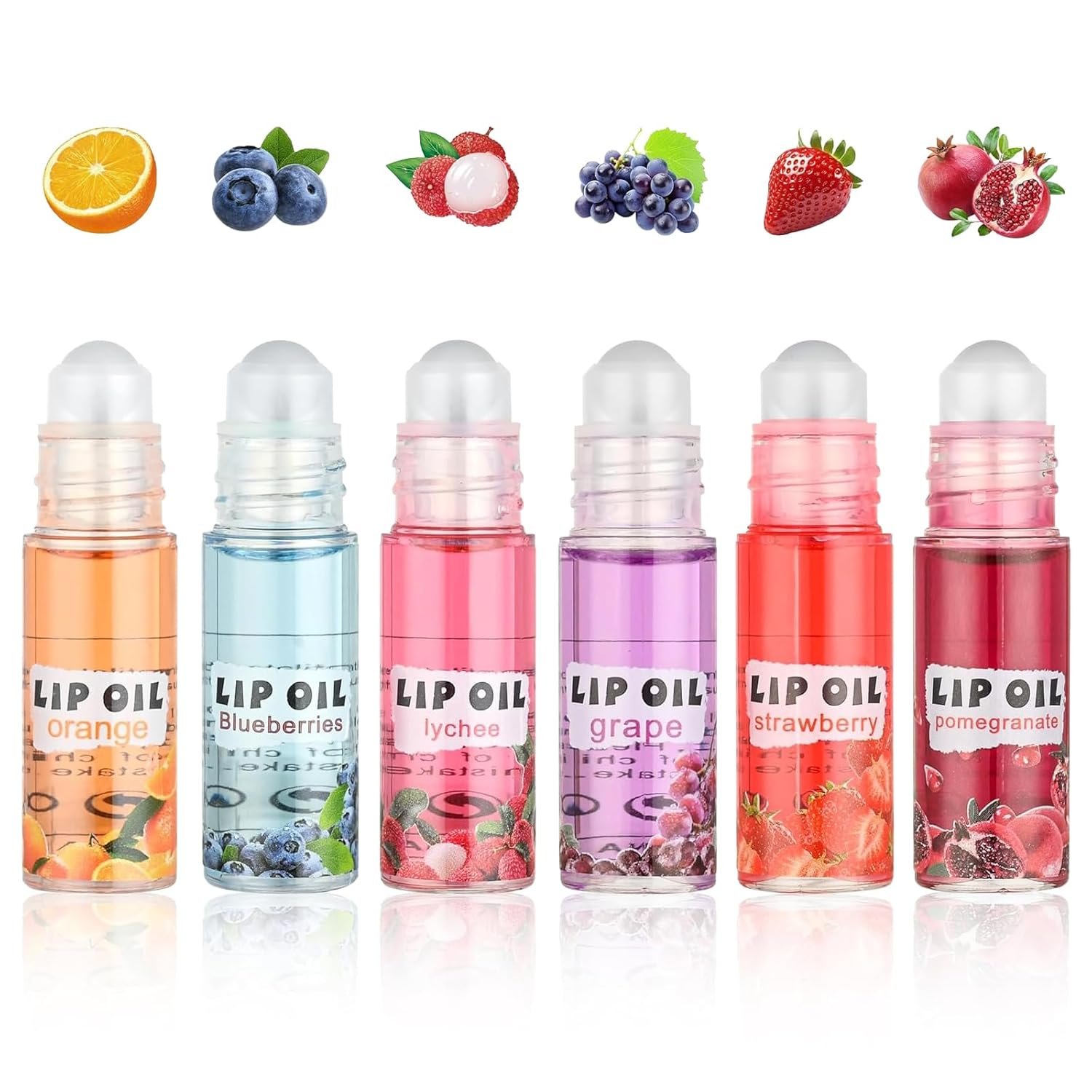 6PCS Roll On Lip Gloss Set, Fruit Flavored Lip Oil Make up for Teens and Girls, Hydrating & Moisturizing Lipgloss, Clear Lip Gloss for Women, Vegan & Cruelty-Free