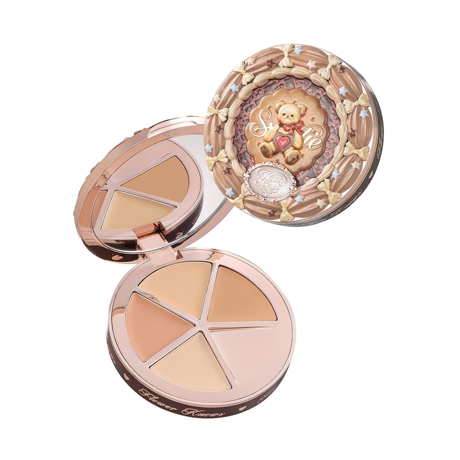 Flower Knows The Sweetie Bear 4-Color Concealer Palette,Highlihter Correct Contour Face Maekup,Blendable,High-Coverage & Crease-proof,Buildable All-Day Wear Compact,0.23 Oz(02 Creamy Nama)