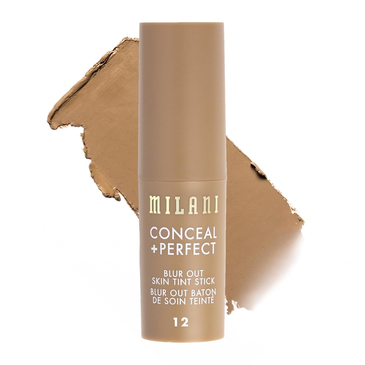 Milani Conceal + Perfect Blur Out Skin Tint Stick – Light to Medium Coverage Tinted Moisturizer Stick with Vitamin C & E – Soft Matte, Pore Blurring Natural Finish 12-Medium Olive