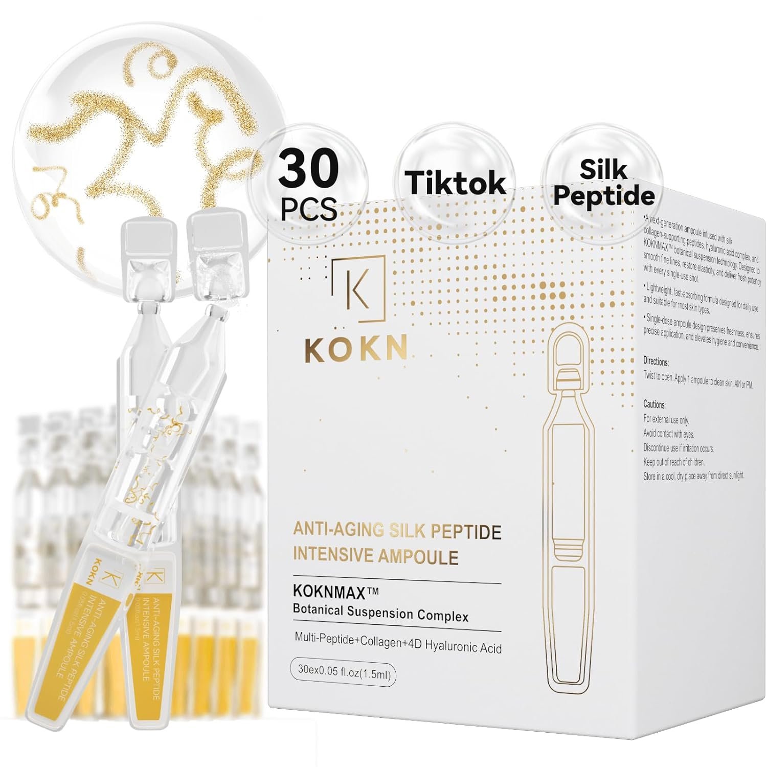 200,000ppm Silk Peptide Intensive Lifting Ampoule, Anti-Aging Serum with KOKN™ Complex, 4D Hyaluronic Acid, Collagen, Niacinamide, Multi Peptide Serum for Firm, Wrinkles, Uneven Skin,Glow (1.5fl.oz)