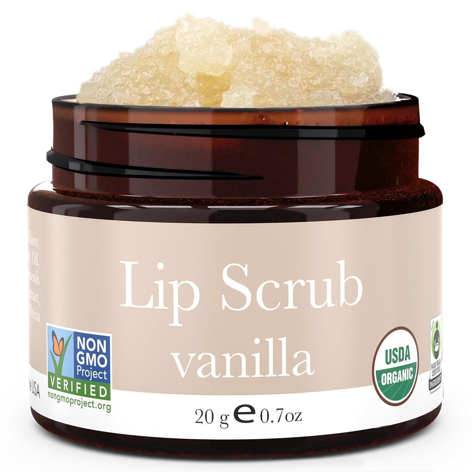 USDA Organic Lip Scrub Vanilla – USA Made with Natural Ingredients, Moisturizing Scrub Exfoliator for Dry Lips, Lip Sugar Scrubber Exfoliator for Smooth Lips, Small Beauty Gifts