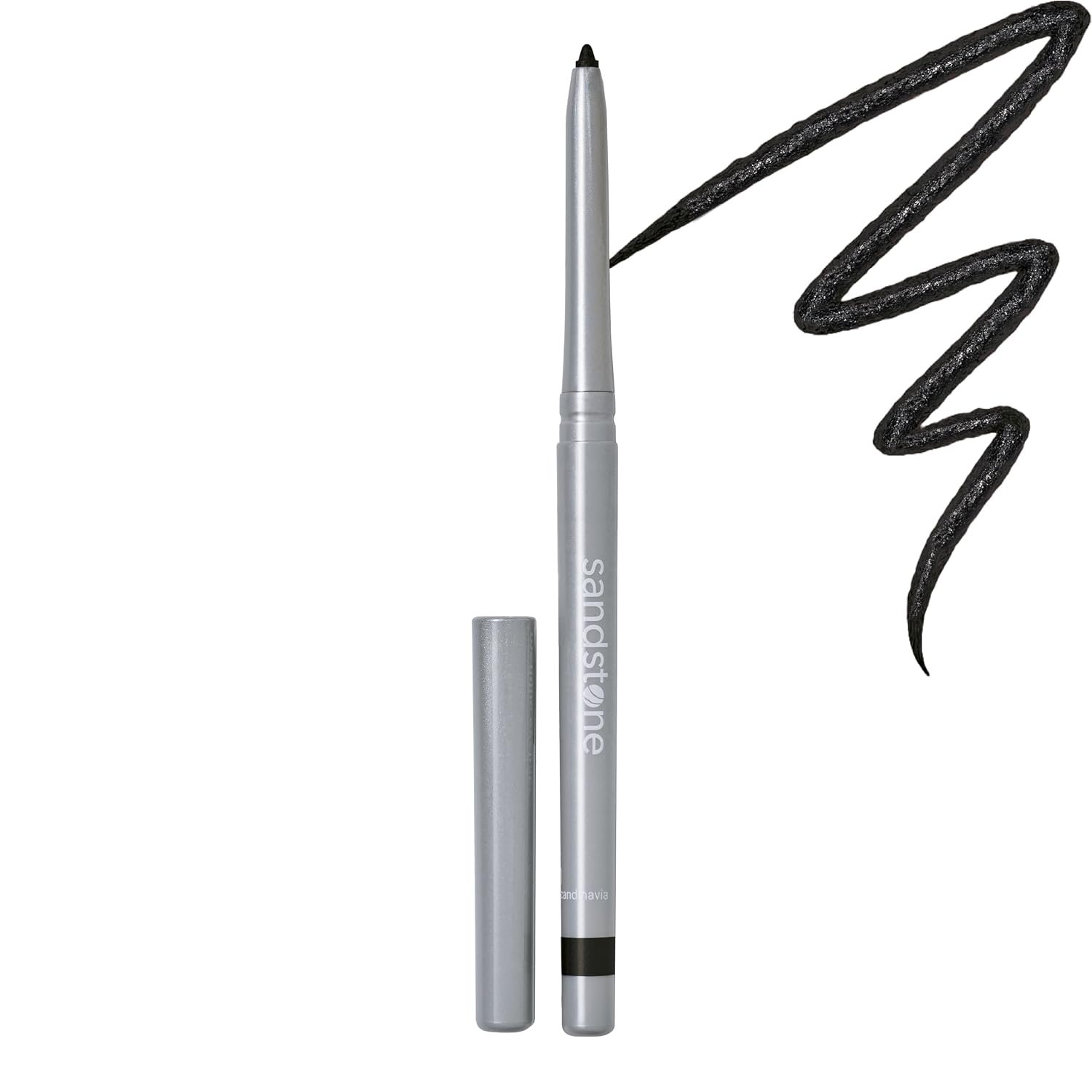 Sandstone Scandinavia Hypoallergenic Waterproof Metallic Eyeliner Pencil – Black – Fragrance-Free, Vegan – Smudge-Proof Eye Liner for Sensitive Eyes