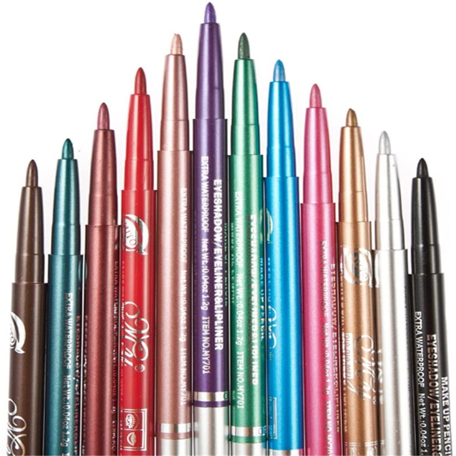 12 PCS Colorful Eyebrow Pencil Eyeliner Eyebrow Lip Liner Pencil Pen Makeup Cosmetic Set Kit Retractable Long-Lasting Smooth Waterline Eye Lip Liner Eyeliners for Women