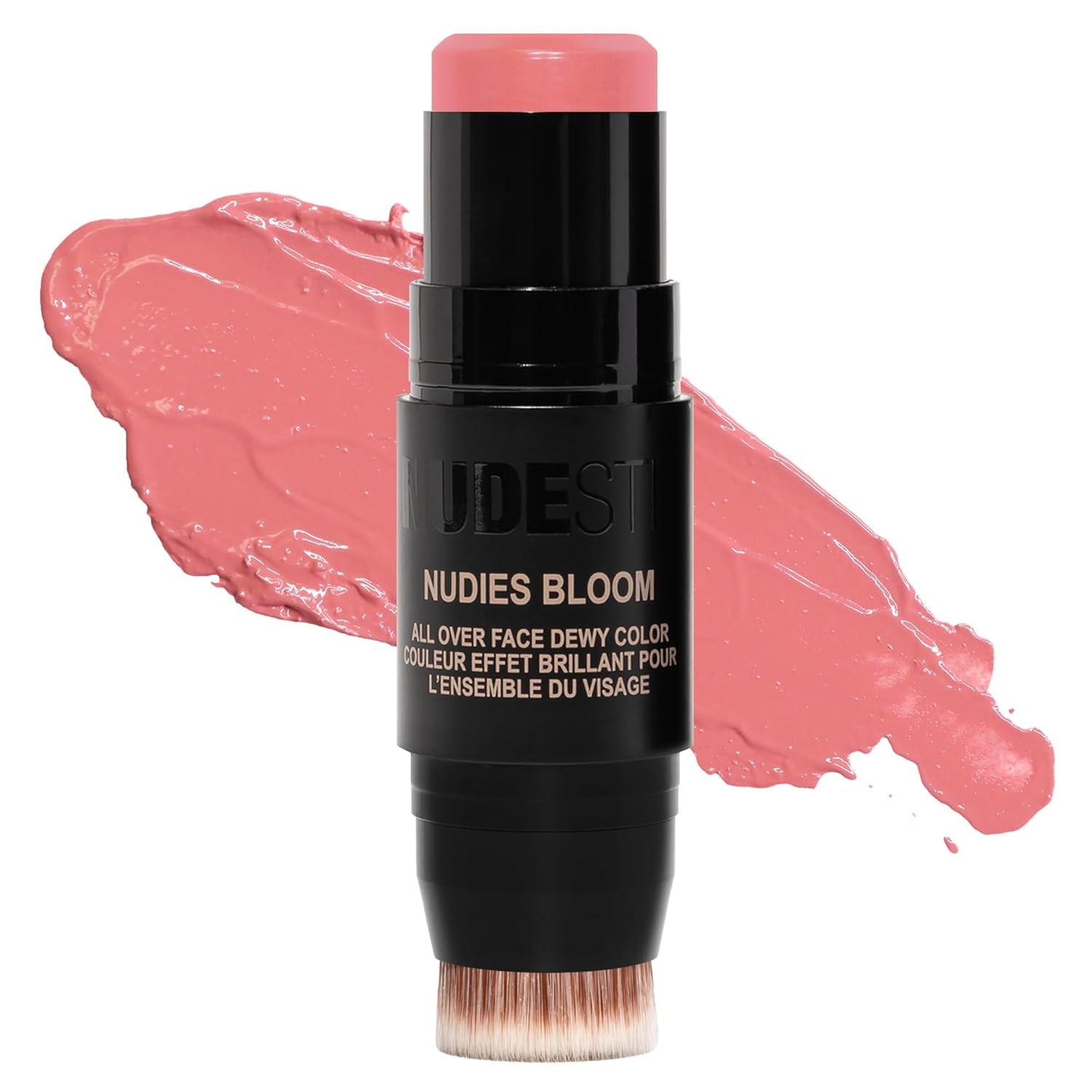 Nudestix Nudies Bloom All Over Dewy Color – 3-in-1 Cream Blush Stick for Cheeks, Eyes & Lips with Built-In Brush | Sheer, Glossy Finish | Vegan, Long-Wear, Multi-Use Makeup