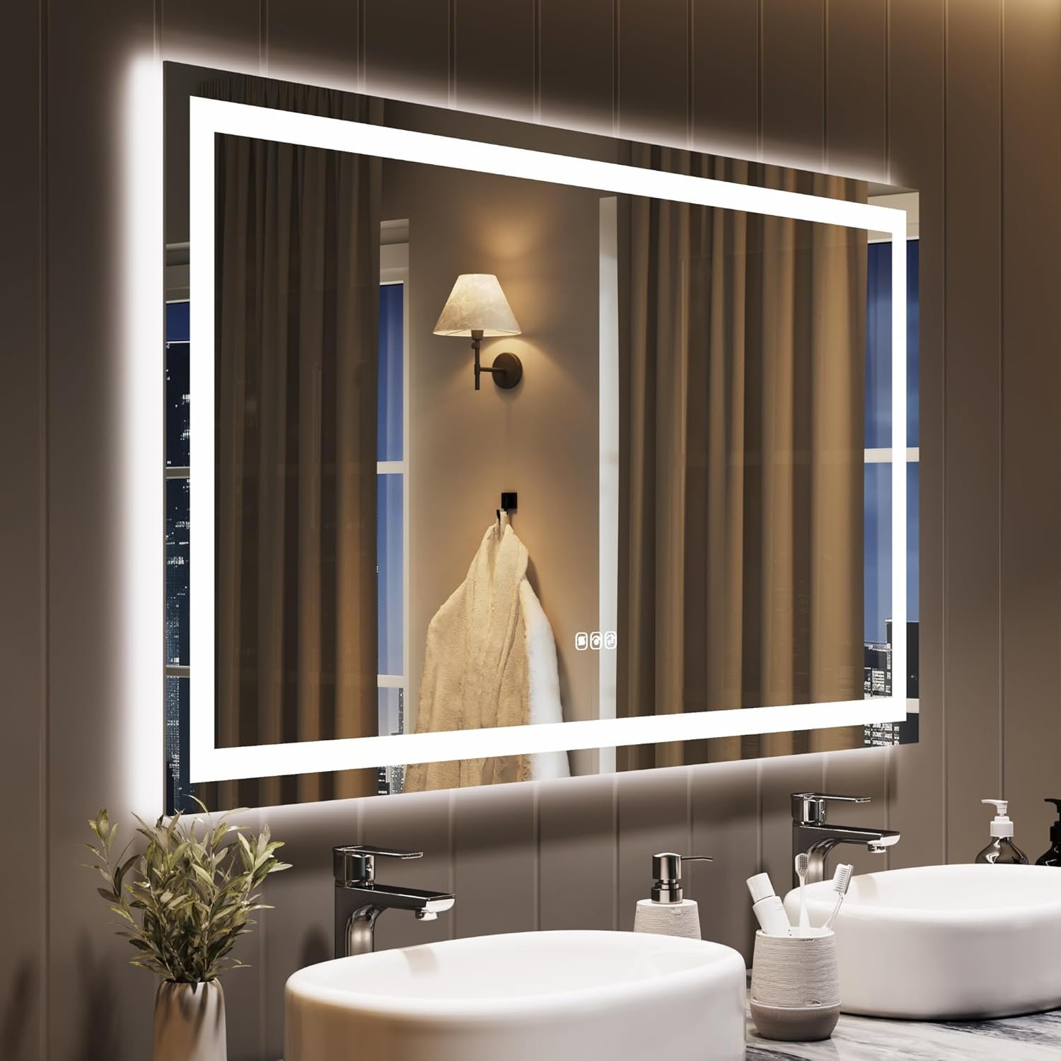 GarveeHome 45×30 LED Bathroom Mirror with Lights, Dimmable, Anti-Fog, Backlit + Front Lit, Lighted Bathroom Vanity Mirror for Wall, Memory Function, Shatter-Proof (Horizontal/Vertical)