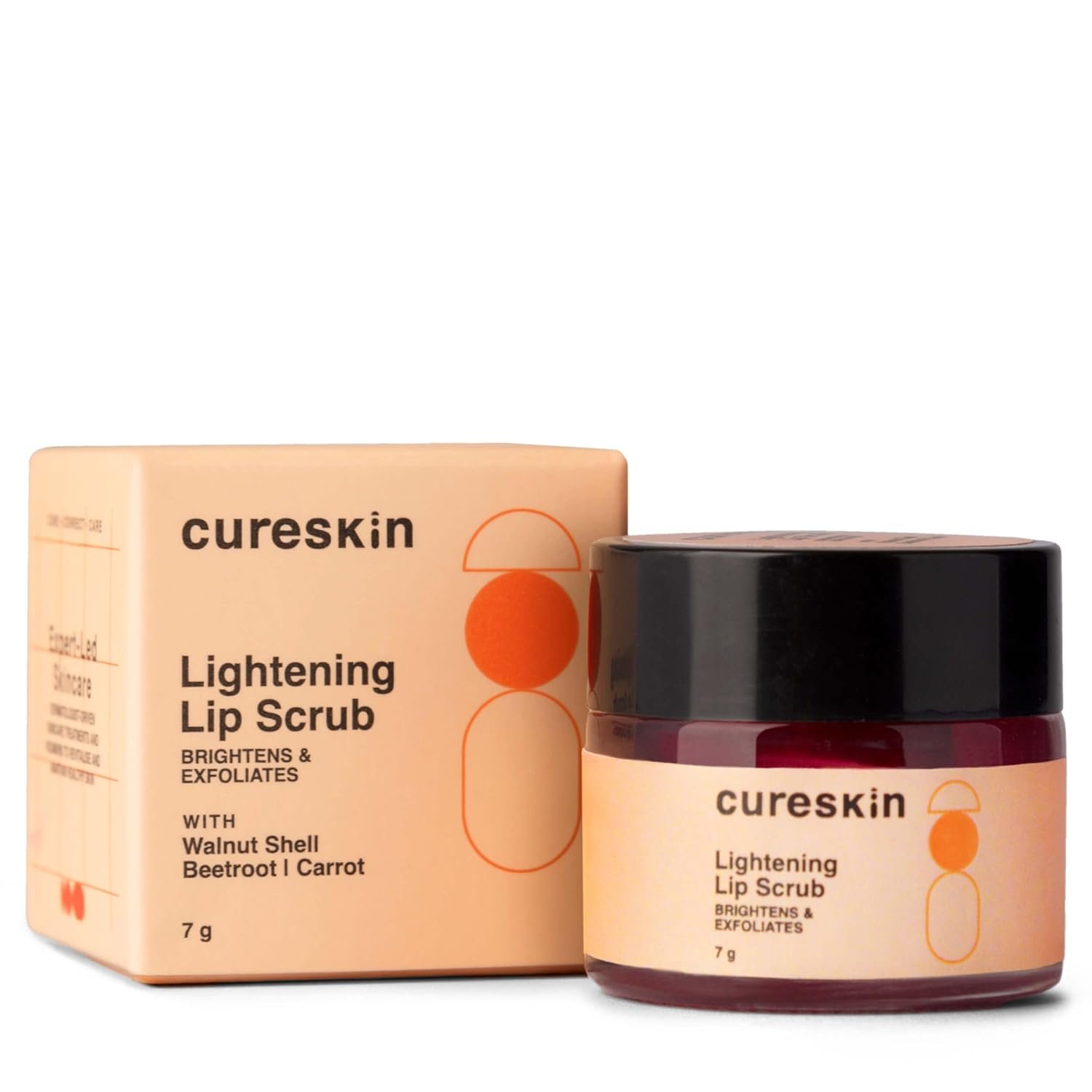 Cureskin Lightening Lip Scrub for Men and Women | Exfoliate & Brighten with Walnut Shell Powder, Beetroot & Squalane | Lip Scrub for Dark Lips to Lighten Pink, 0.25 Ounce (Pack of 1)