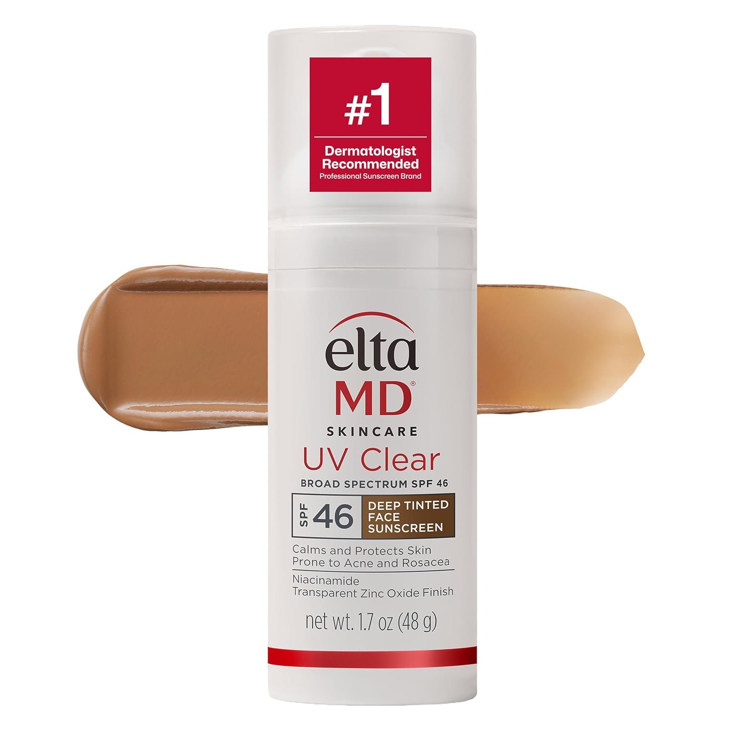 EltaMD UV Clear Deep Tinted Face Sunscreen, Oil-Free Face Moisturizer with SPF 46, Dermatology Tinted Moisturizer, Facial Travel Size Sunscreen with Zinc Oxide, 1.7 oz Pump