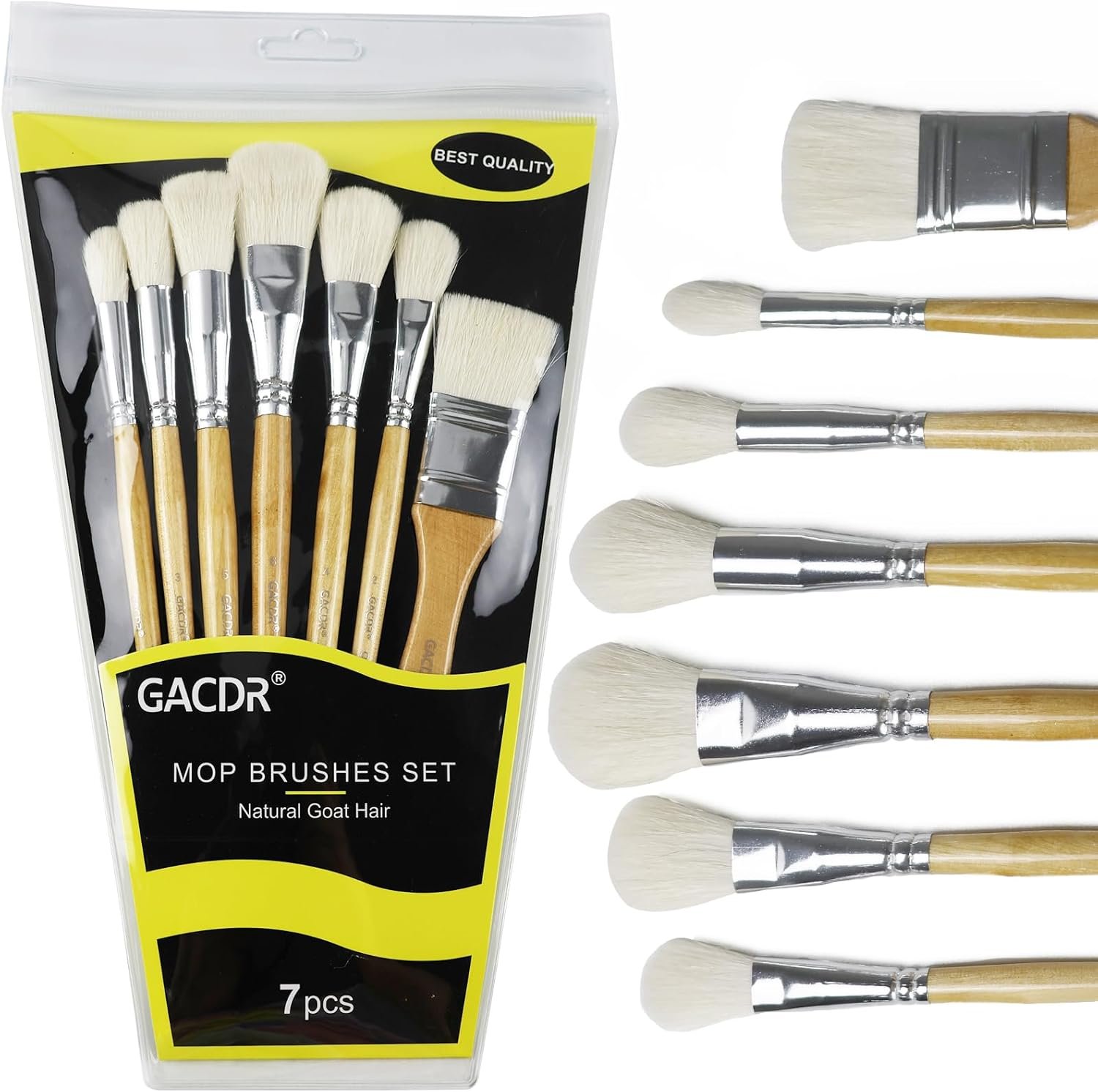 GACDR Gilding Brush Set, 7 Pieces Versatile Goat Hair Blending Mop Brushes for Acrylic Painting Wartercolor Foil Gold Leaf Flakes Sheets