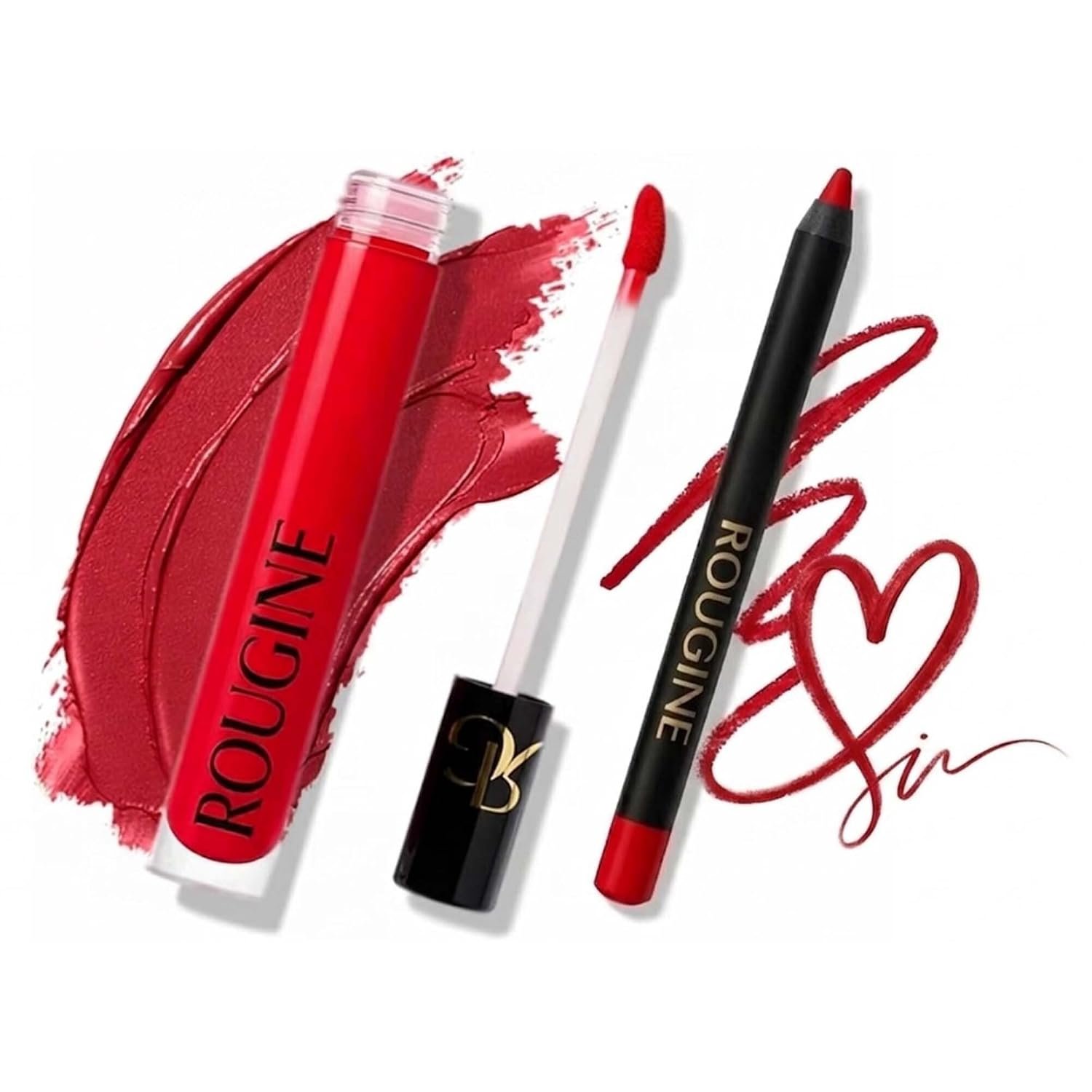 Matte Lipstick & Lip Liner All Day Wear Combo – Red Love Shade – Long-Lasting Waterproof – No Bleed – Smudge-Proof Liquid Lipstick with Precision Liner, Enriched with Vitamin E & Shea Butter