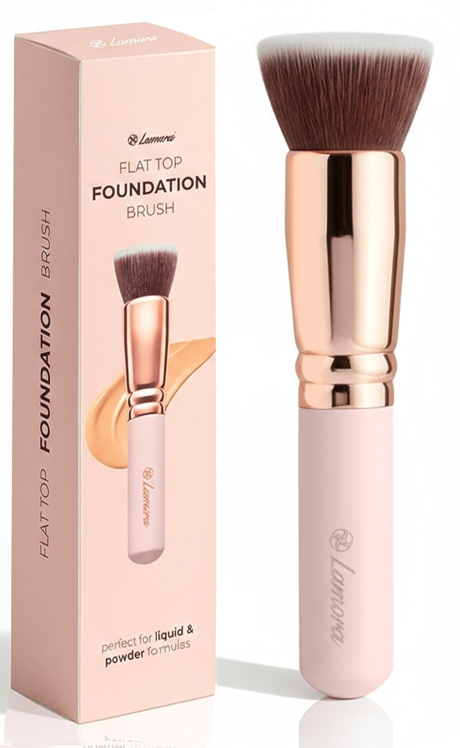 Lamora Makeup Brush Foundation Kabuki – Flat Top Face Brush for Liquid, Cream, and Powder Cosmetics – Full Coverage Blending, Buffing, Stippling, Contouring