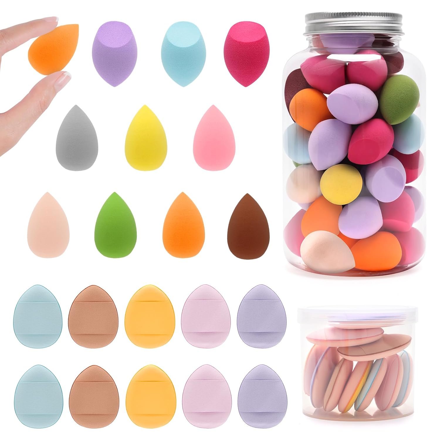 Catcan 50 PCS Mini Makeup Sponge Set, 40Pcs Mini Beauty Blender + 10 Pcs Finger Makeup Blender, Finger Powder Puff Small Soft Facial Makeup Tools for Foundation, Concealer(Random Color)