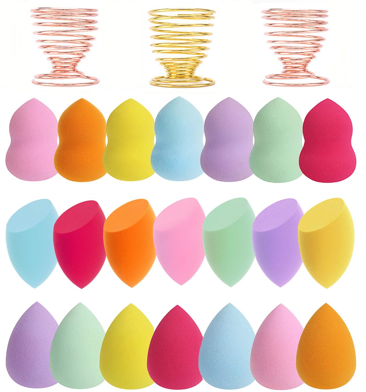 24pcs Makeup Sponge Blender Set – 21 Pcs Latex-Free Vegan Sponges with 3 Pcs Makeup Blender Holder, Beauty Cosmetic Foundation Blending Powder Puff for Liquid Powers BB Cream (Style 1)