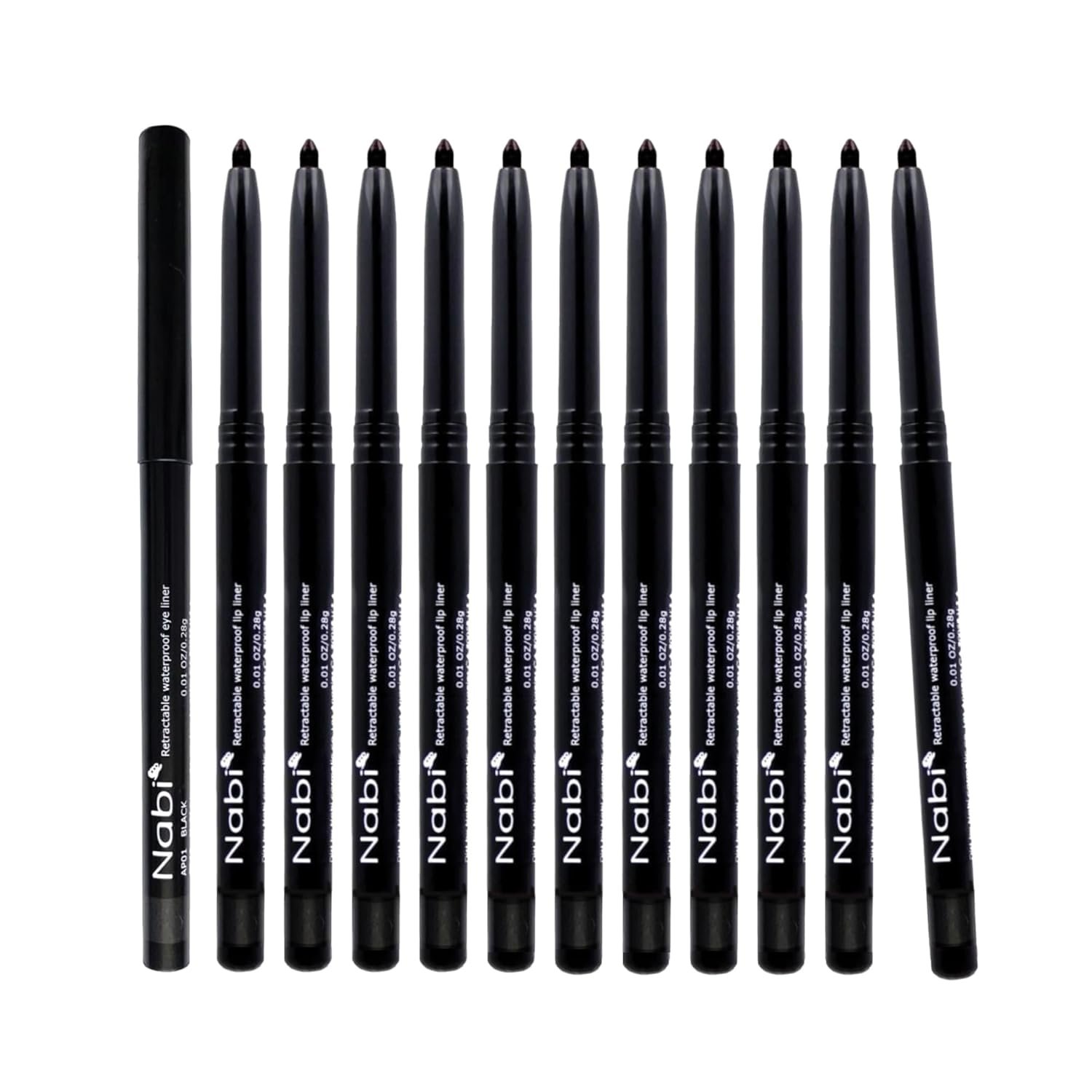 Nabi Retractable Waterproof Eyeliner Pencil – 12‑Pack Smudge‑Proof, Long‑Lasting & Hypoallergenic Professional Makeup Eyeliner for Sensitive Eyes