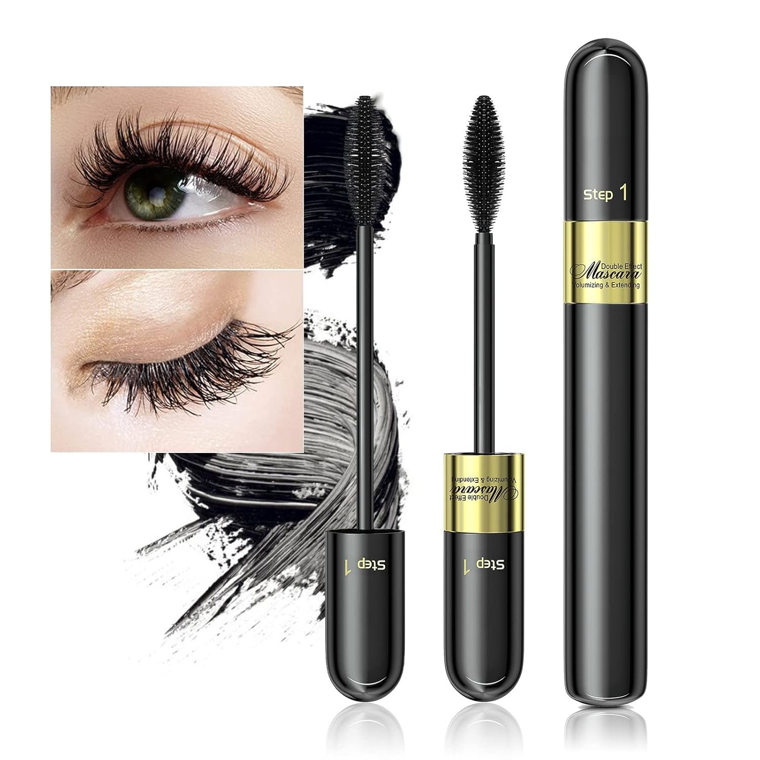 Tubing Mascara Waterproof & Smudge-Proof – 2-1 Long-Lasting Mascara Black Volumizing and Lengthening for Eye Makeup, No Clumping, Curling Eyelashes, Vegan & Cruelty Free, Black, 1 Count