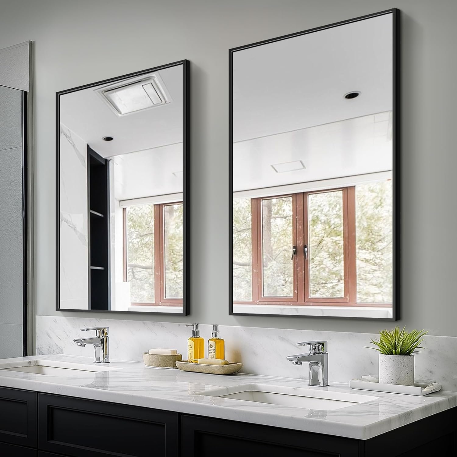 TRAHOME Bathroom Vanity Mirror for Wall, 2 Pack 36″ x 24″ Metal Framed Rectangular Bathroom Wall Mirror for Over Sink, HD Shatterproof Glass, Hangs Horizontally or Vertically(Black)