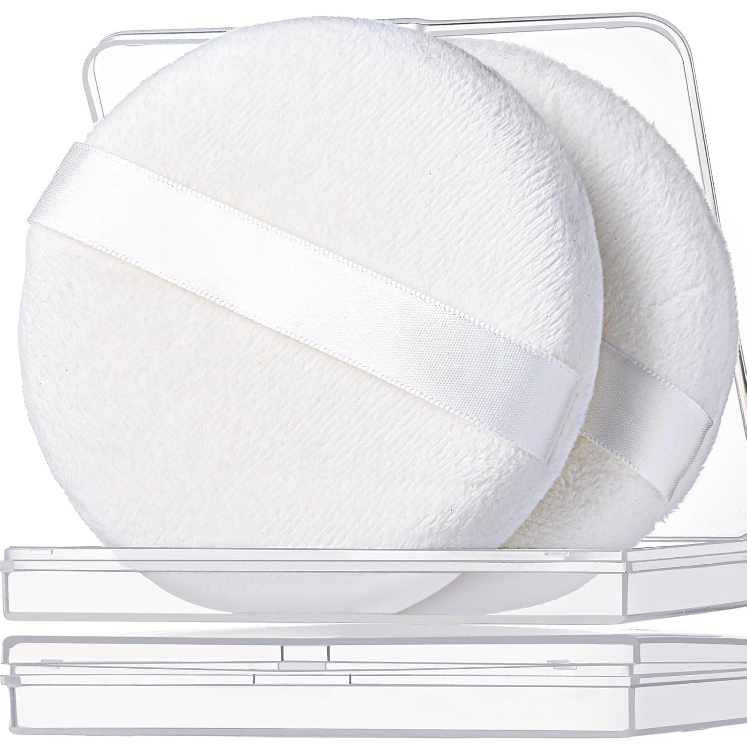 Teenitor 2pcs Powder Puff, 4.13 Inch Powder Puff for Body Powder, Body Powder Puff Large Powder Puff Loose Powder Puffs Soft Velour Body Powder Puff and Container White
