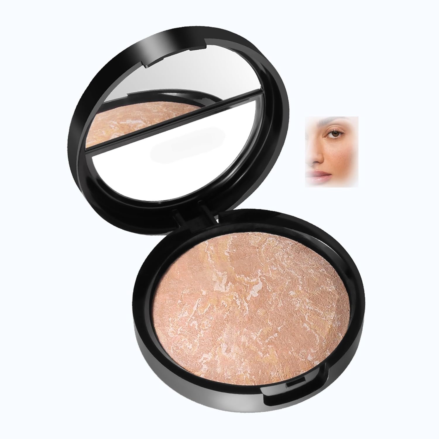 AKARY Baked Powder Foundation, Oil Control Correcting Foundation, Buildable Light to Medium Coverage – Demi-Matte Natural Finish Smooth Lightweight Setting Powder Palette, 03 Light Beige