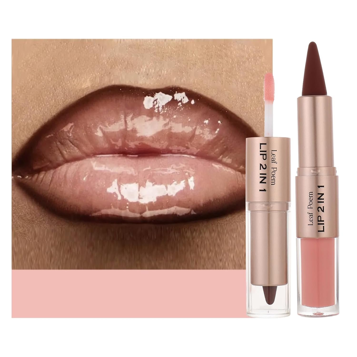 2-in-1 Double-Ended Matte Lip Liner & Lip Gloss Duo, Neutral Brown Nude Ombre Lip Combo Pencil, Lip Liner and Lipstick Gloss Set for Defined & Fuller Looking Lips (#12 Neutral Brown Nude Ombre)