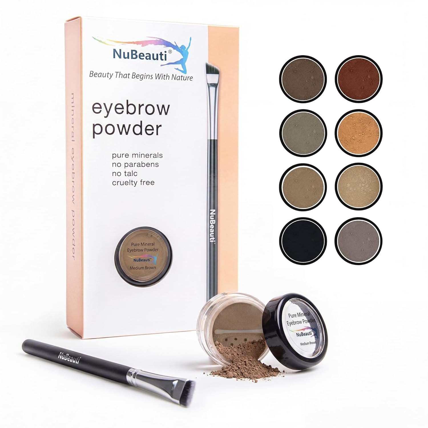 Natural Eyebrow Powder Eyebrow Kit – Mica Brow Powder Eyebrow Makeup Kit with Professional Angled Eyebrow Brush – 10 Natural Shades – No Parabens or Chemicals – Eyebrow Shaper Kit by NuBeauti