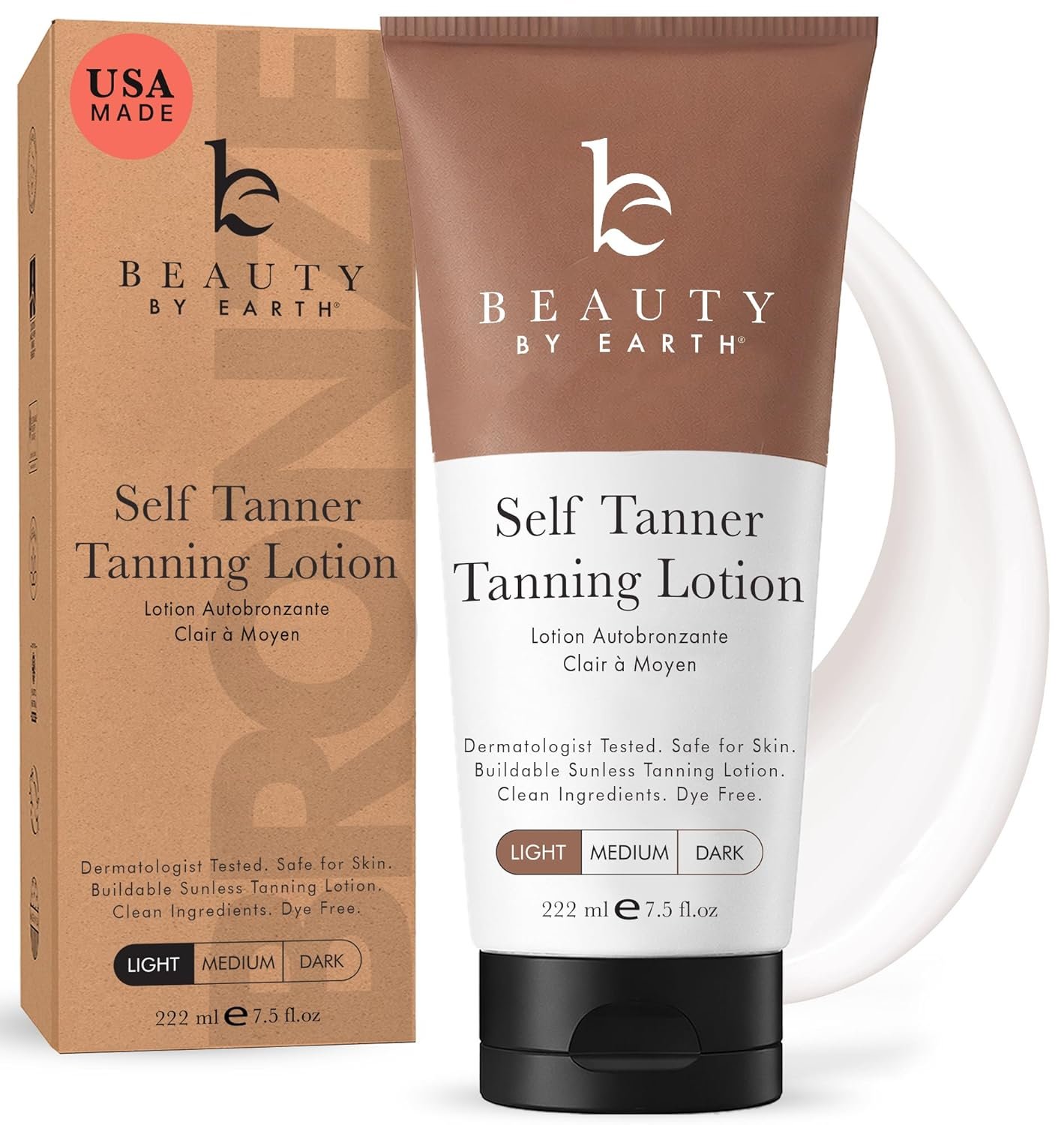Tanning Lotion Self Tanner – USA Made with Natural and Organic Ingredients Non Toxic Sunless Browning Lotion, Best Gradual Tanner for Men and Women, Streak-Free Fake Tan (Light)