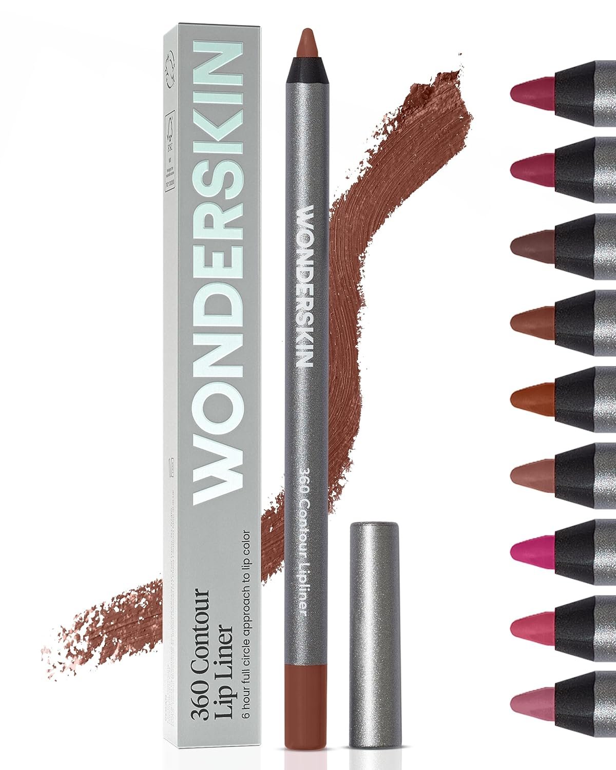 Wonderskin Lipliner Pencil – 360 Contour Lipliner, Long Lasting, Sharpenable Lip Pencil, Waterproof and Transfer-Proof Nude Lip Liner (Walnut)