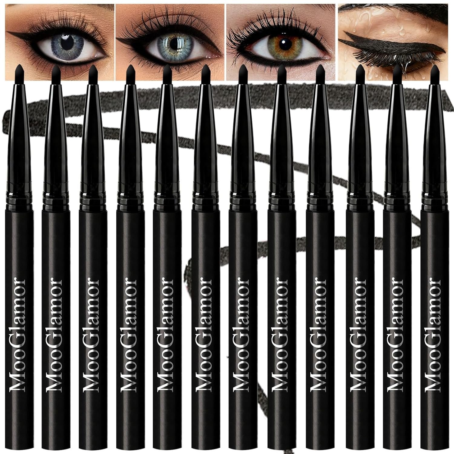 New 12 Pcs Black Eyeliner Pencil Gel Eyeliner Pencil with Waterproof and Retractable Eye Liner for Bold and Defined Eye Liner（Black）