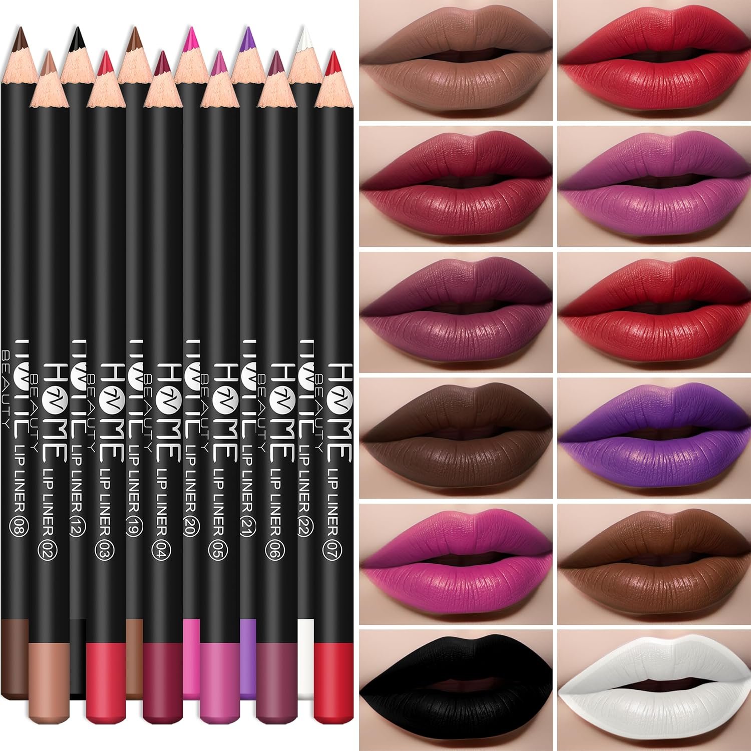12PCS Lip Liner Pencil, Waterproof Long-Lasting Matte Multifunctional Lip Pencil 12 Colors Lip Liner Set (SET B)