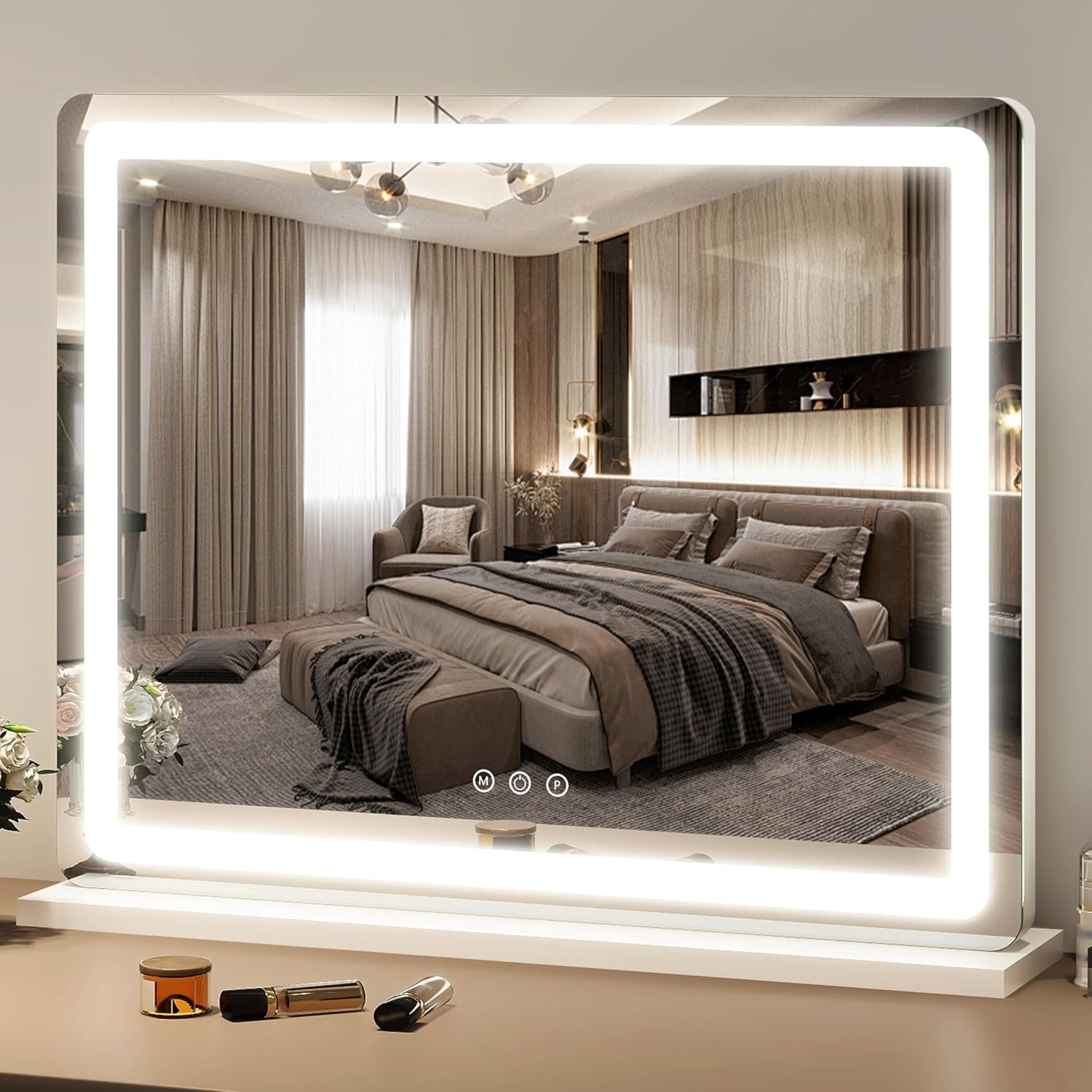 FENNIO 23″ x 18″ Vanity Mirror with Lights，LED Makeup Mirror，Hollywood Mirror with 3 Color Modes & Adjustable Brightness，Vanity Mirror White