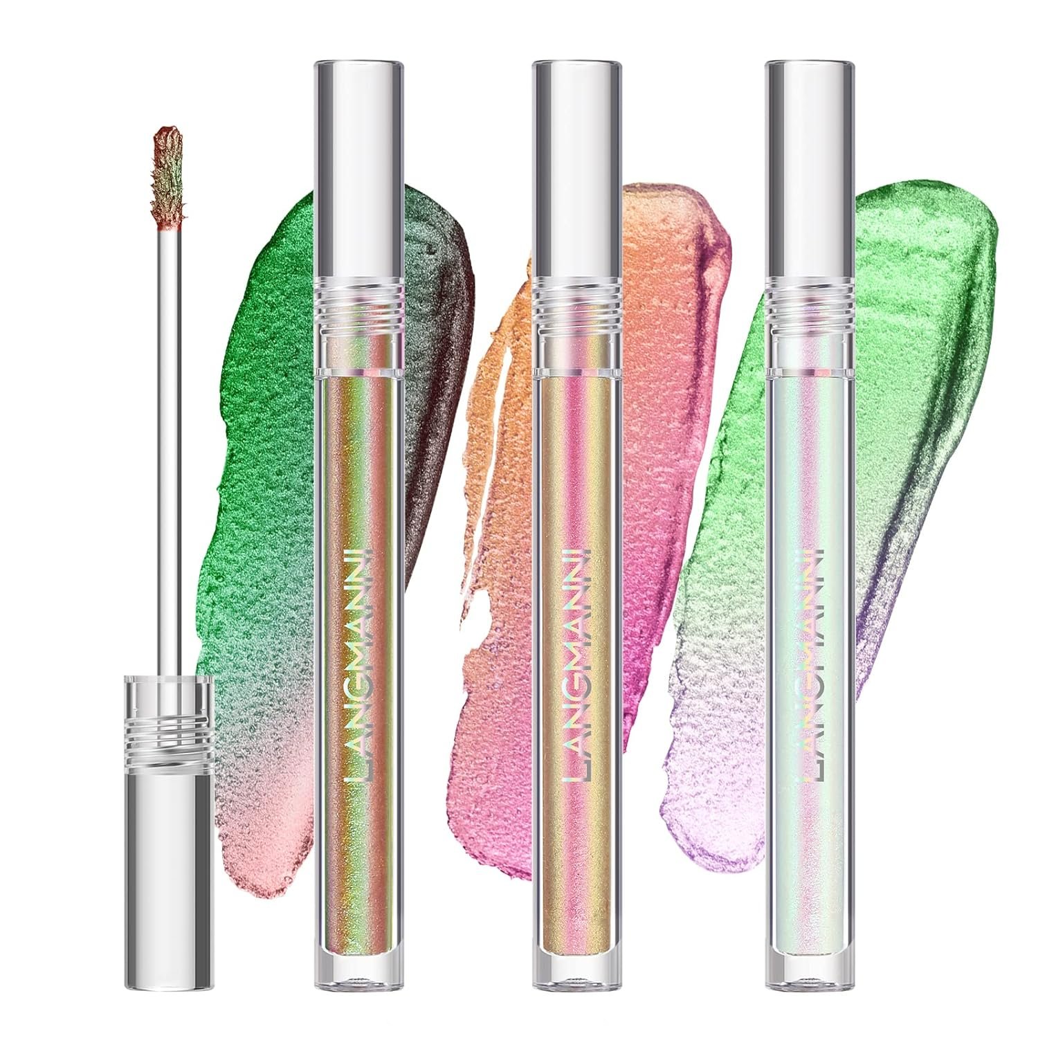 Metallic Liquid Chameleon Eyeshadow, Multi-Dimensional Eye Looks, Long-lasting Holographic Glitter Multichrome Eyeshadows Makeup (#002+006+013)