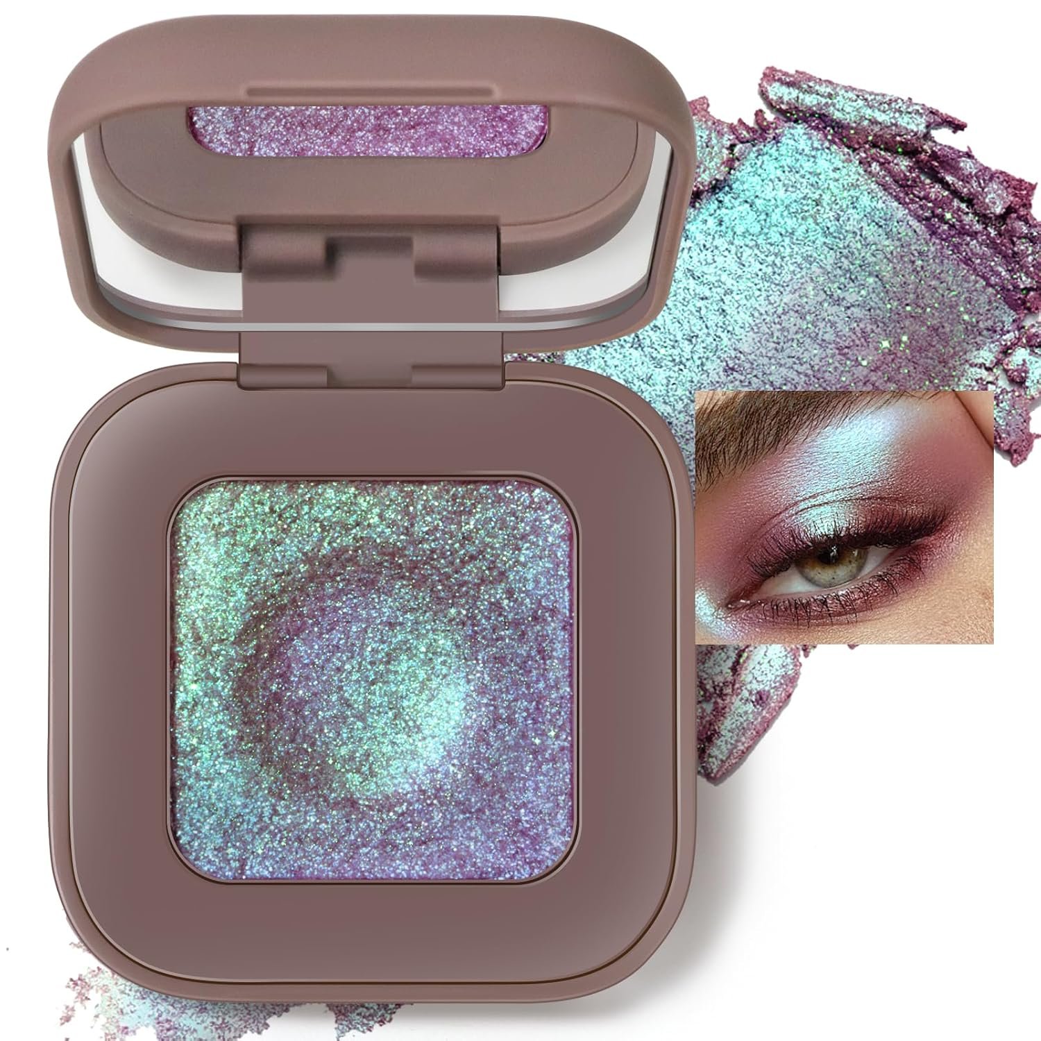 Noerrors Duochrome Plum Mauve Green Blue Glitter Eyeshadow Palette, Holographic Chameleon Rich Color Shimmer Metallic Eye Shadow, Color Shift Sparkle Iridescent Eye Brightener Fairy Makeup for Rave#02