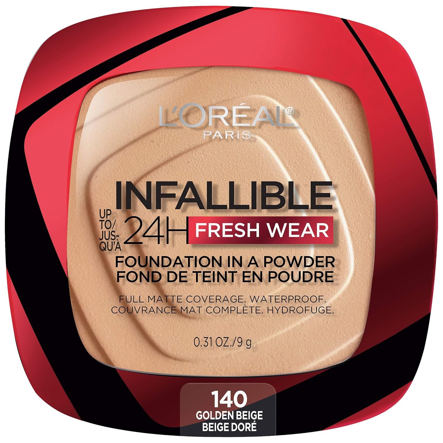 L’Oreal Paris Makeup Infallible Fresh Wear Foundation in a Powder, Up to 24H Wear, Waterproof, Golden Beige, 0.31 oz. (Packaging May Vary)